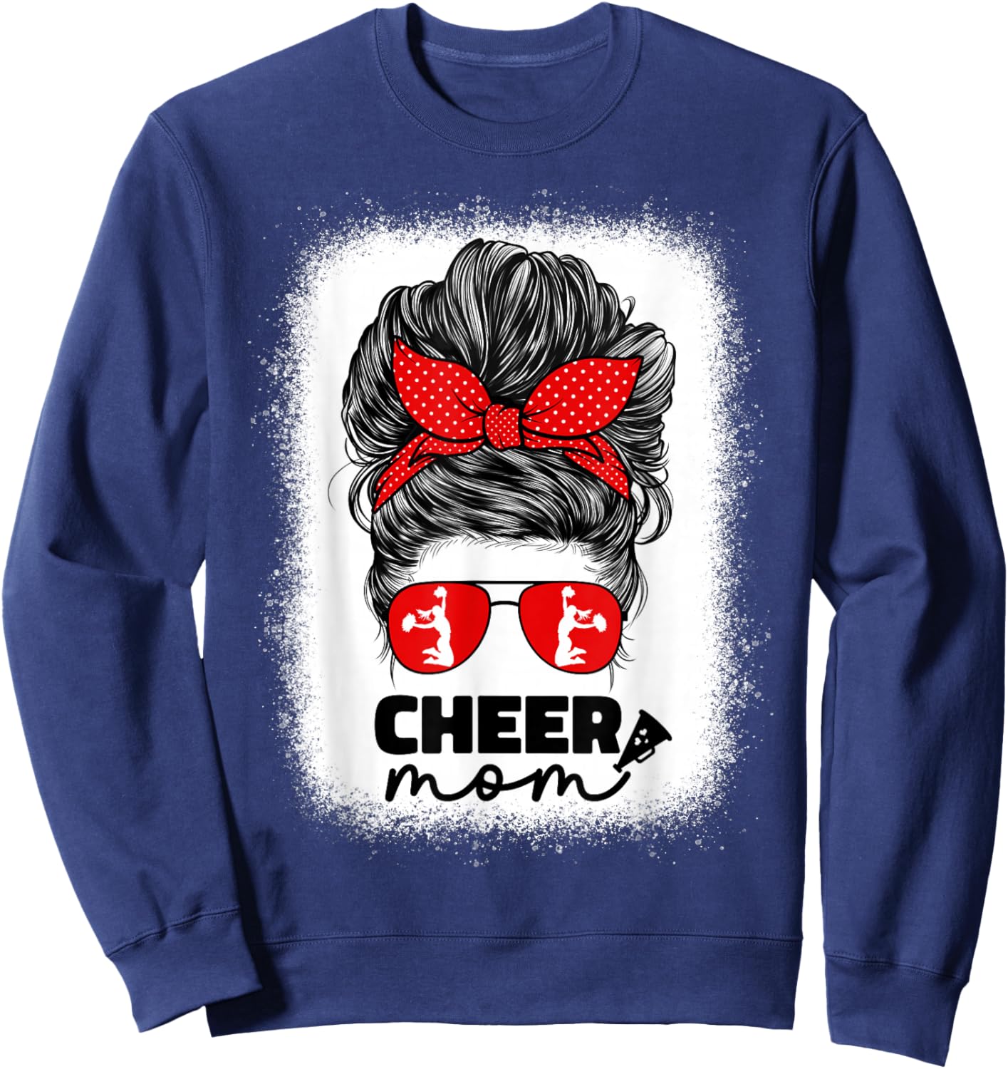 Cute Cheer Mom Cheerleader Mom Red Messy Bun Mom Sweatshirt - Sweatshirt | Navy