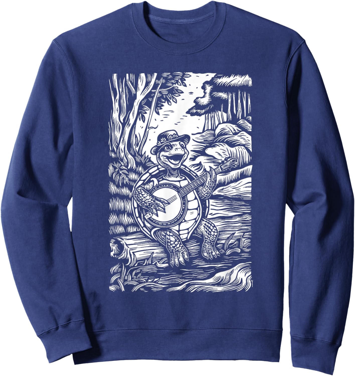 Happy Terrapin BanjoPlayer Folk Music Bluegrass Sweatshirt - Sweatshirt | Navy