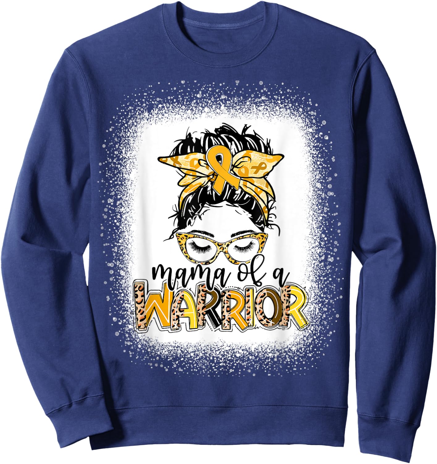 Childhood Cancer Awareness Women Messy Bun Mama of a Warrior Sweatshirt - Sweatshirt | Navy