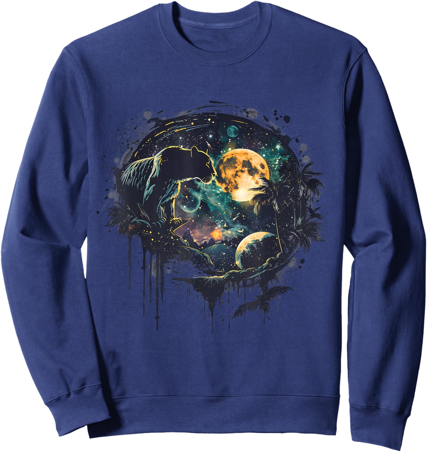 Panther Wildlife Nature Moon Panther Lover Jungle Motif Sweatshirt - Sweatshirt | Navy
