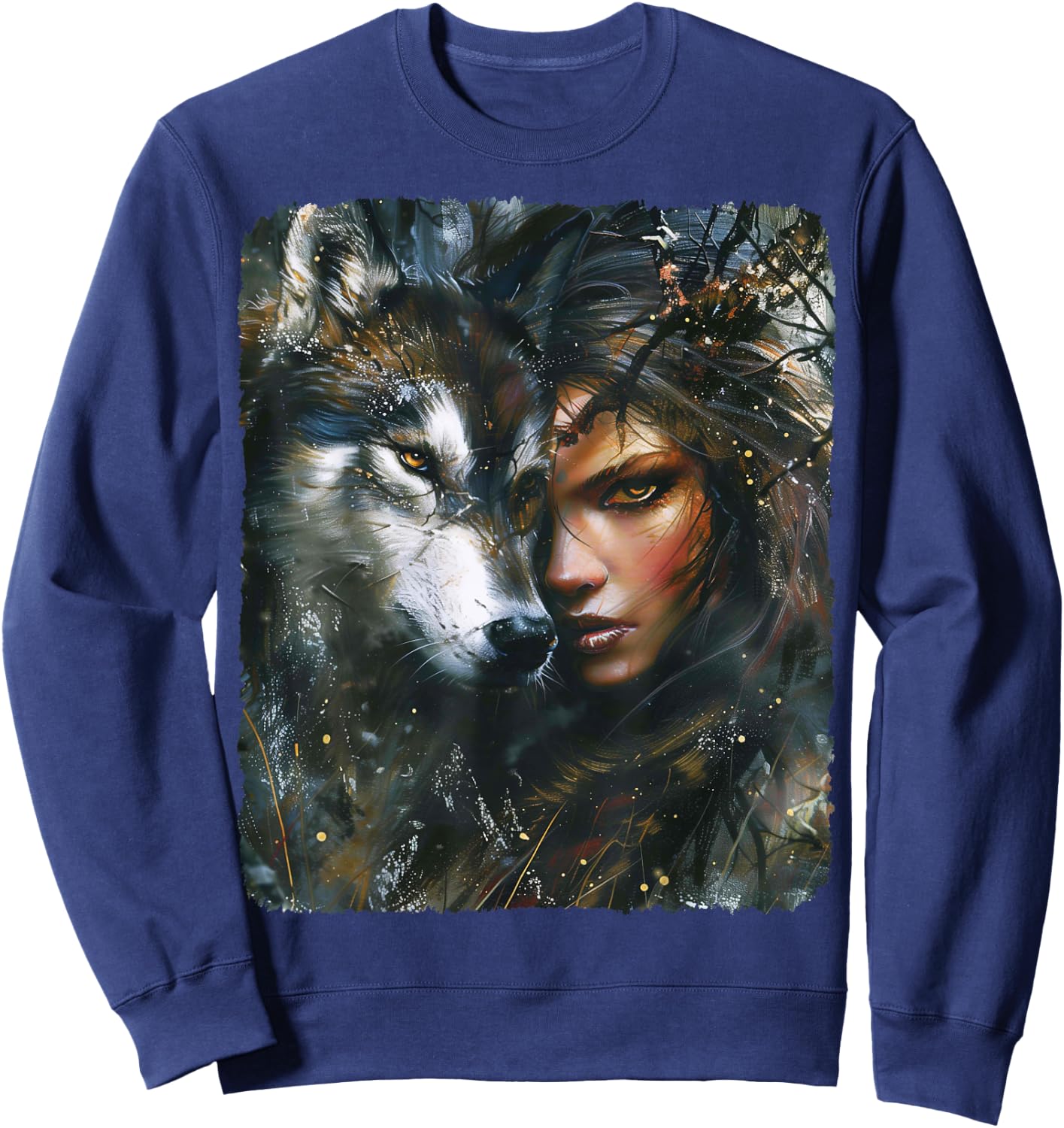 Beautiful Painting of a Woman with her Wolf Sweatshirt - Sweatshirt | Navy