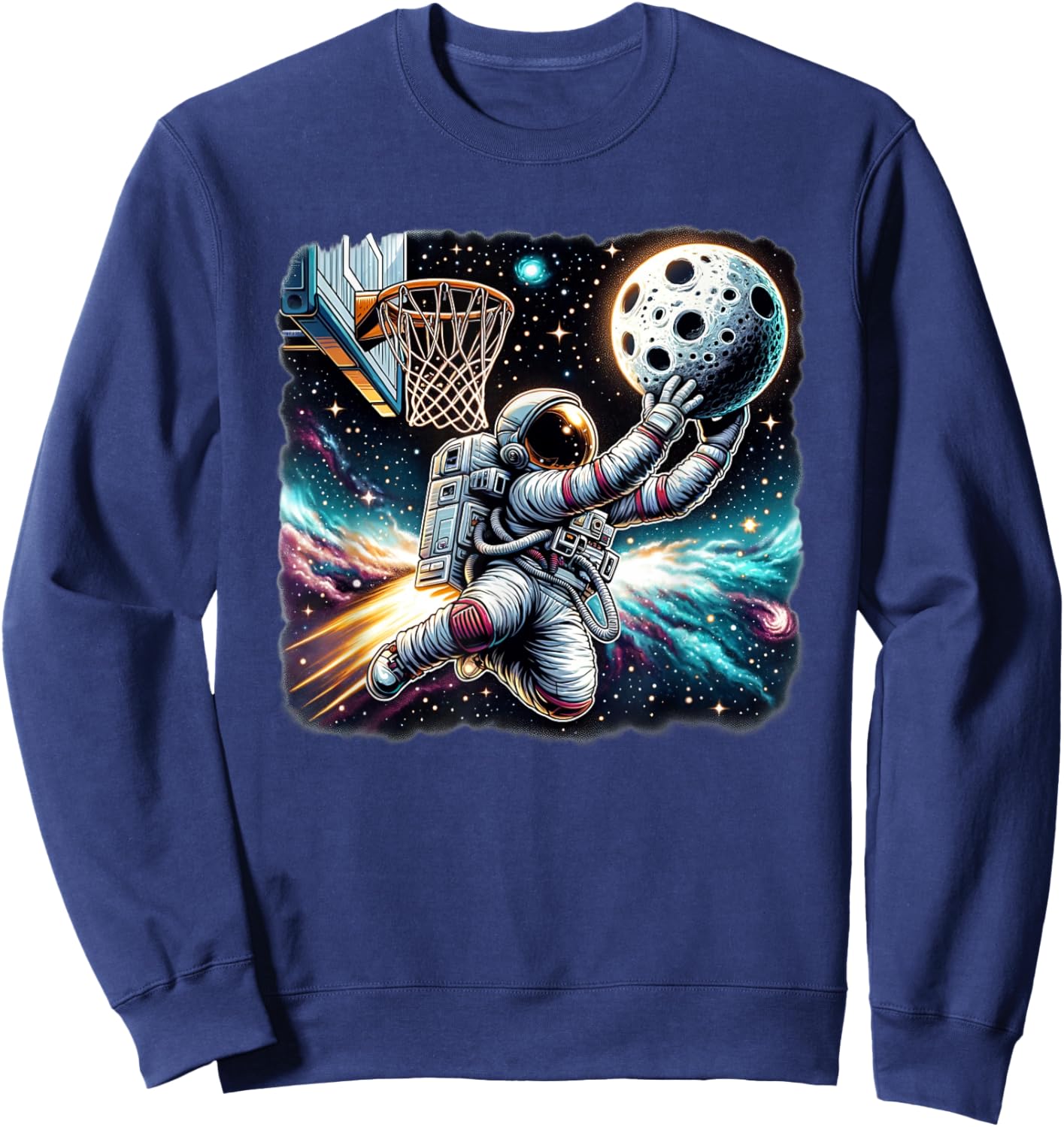 Astronaut Slam Dunking Moon Astrology Basketball Lover Sweatshirt - Sweatshirt | Navy