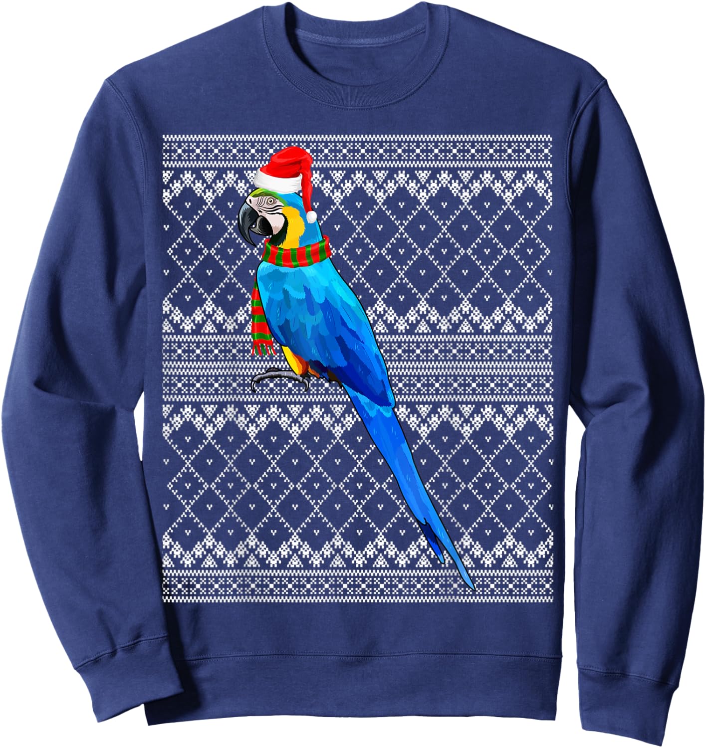 Xmas Bird Santa Hat Blue-and-Yellow Macaw Ugly Christmas Sweatshirt - Sweatshirt | Navy