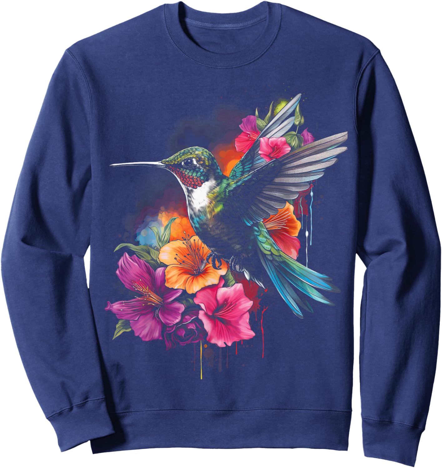 Hummingbird Floral Bird Artwork Sweatshirt - Sweatshirt | Navy