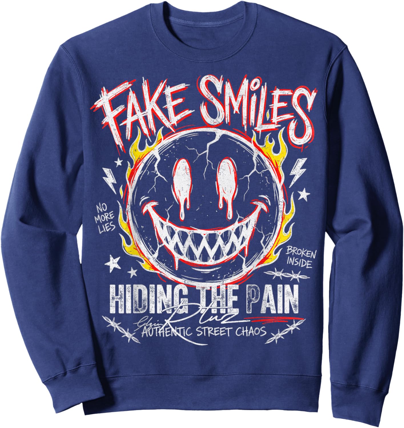 Y2K Streetwear Mode Vintage Fashion Damen Herren Retro Smile Sweatshirt - Sweatshirt | Navy