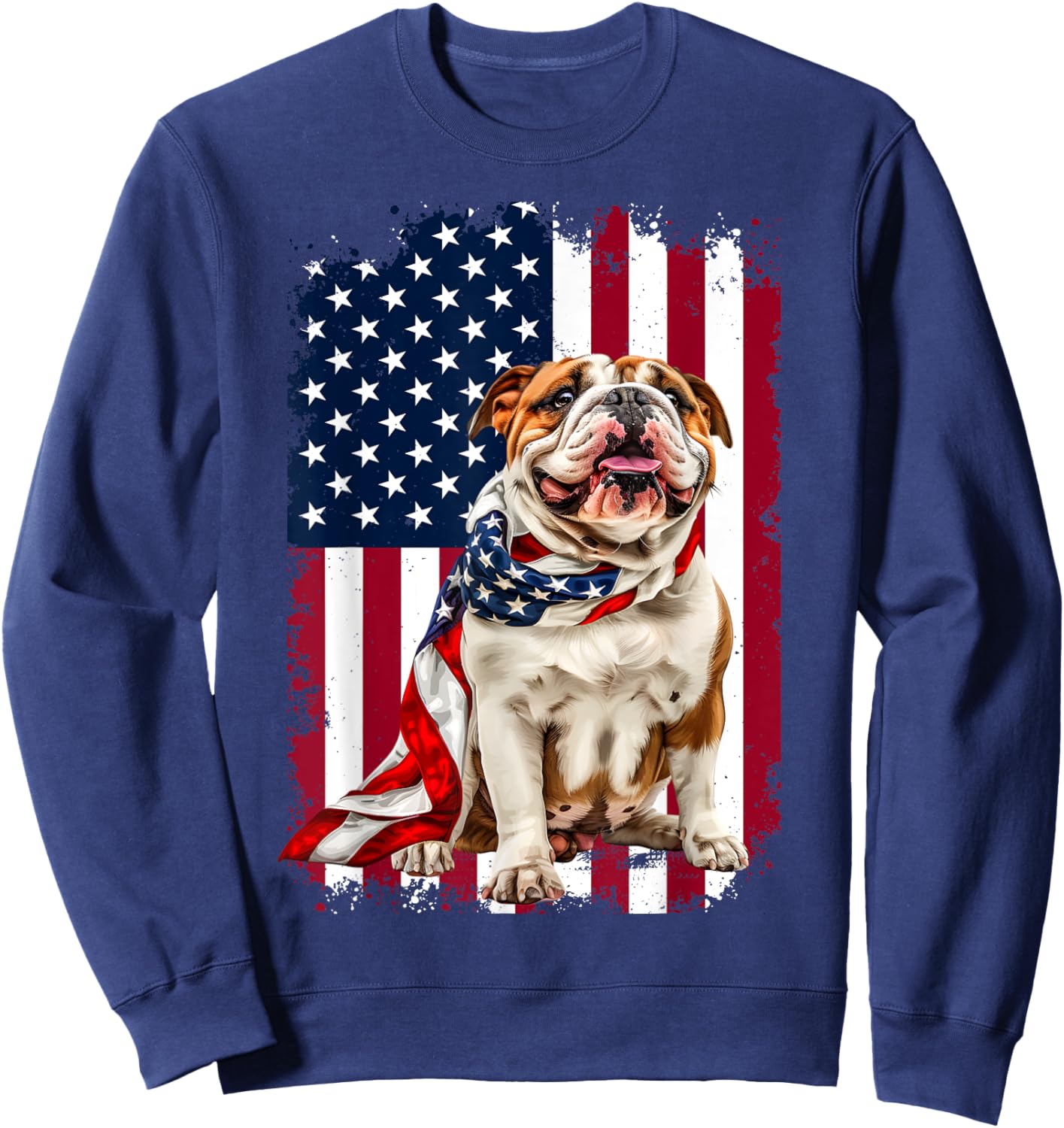 English Bulldog American Flag 4th Of July Bulldog Lovers Sweatshirt - Sweatshirt | Navy