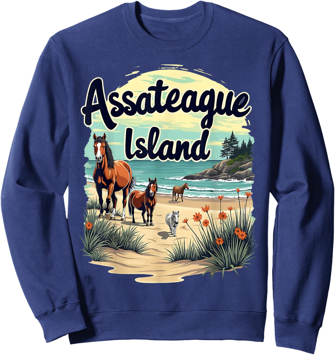Scenic Wild Horses on Assateague Island Maryland Sweatshirt - Sweatshirt | Navy