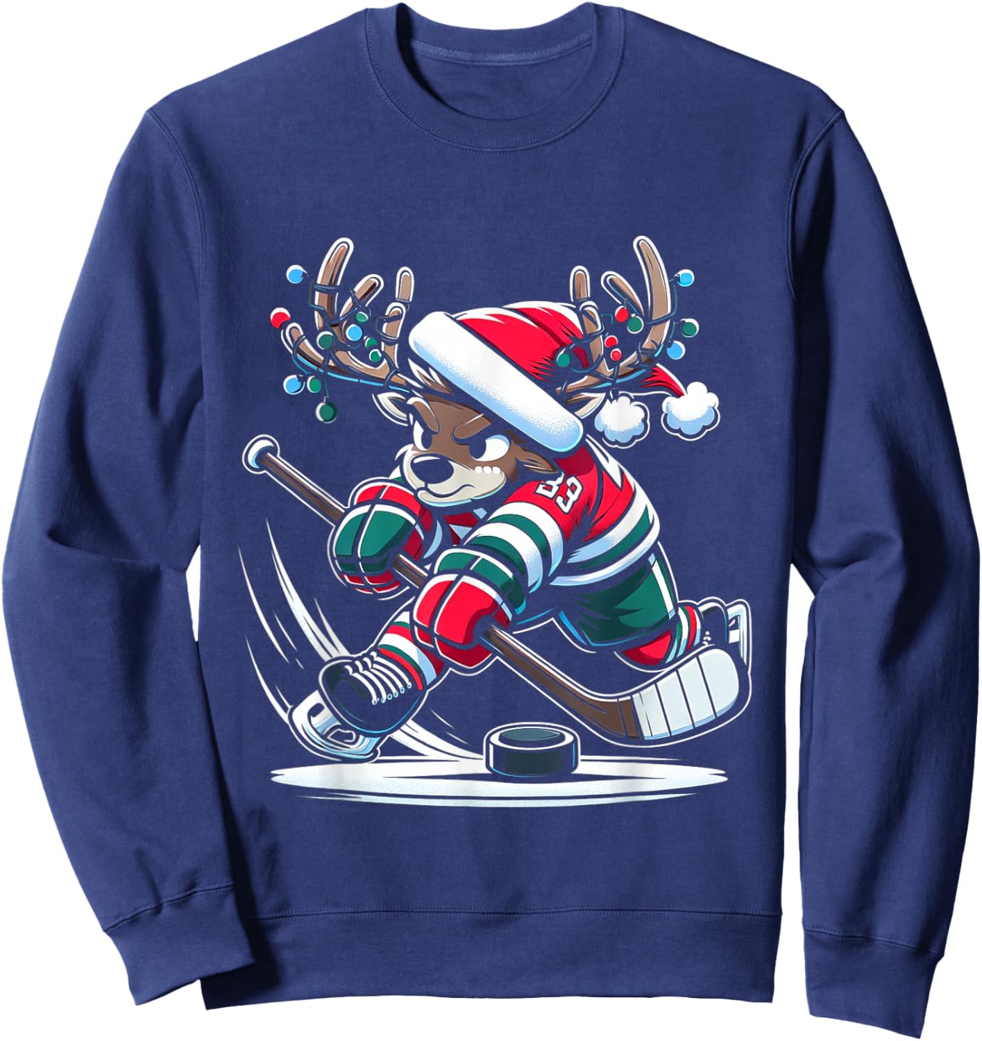 Reindeer Hockey Player Slapshot Stag in Festive Hockey Gear Sweatshirt - Sweatshirt | Navy