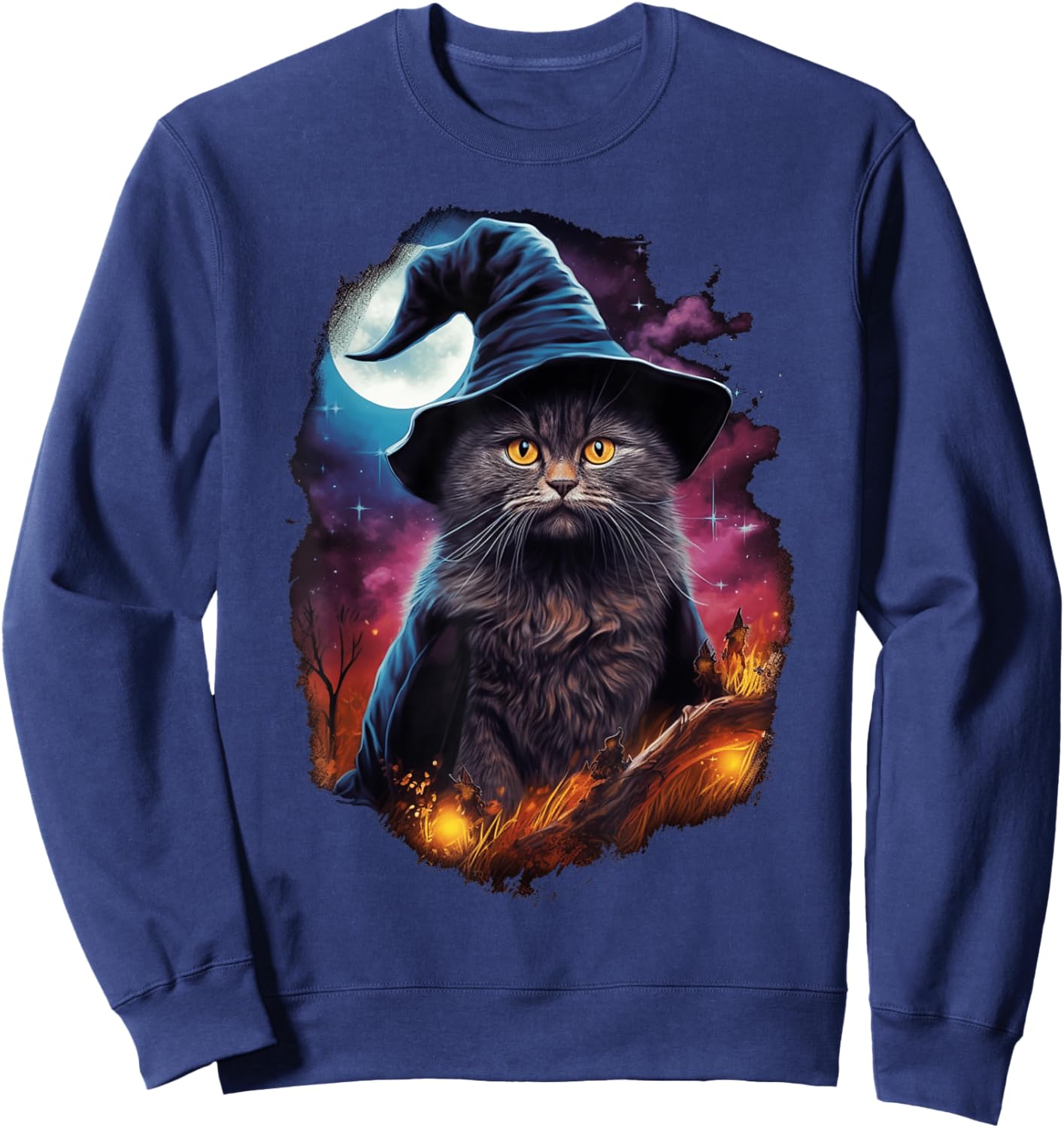 Black Cat Wizard Halloween Witch Mystical Black Cat Lovers Men Women Kids Sweatshirt - Sweatshirt | Navy