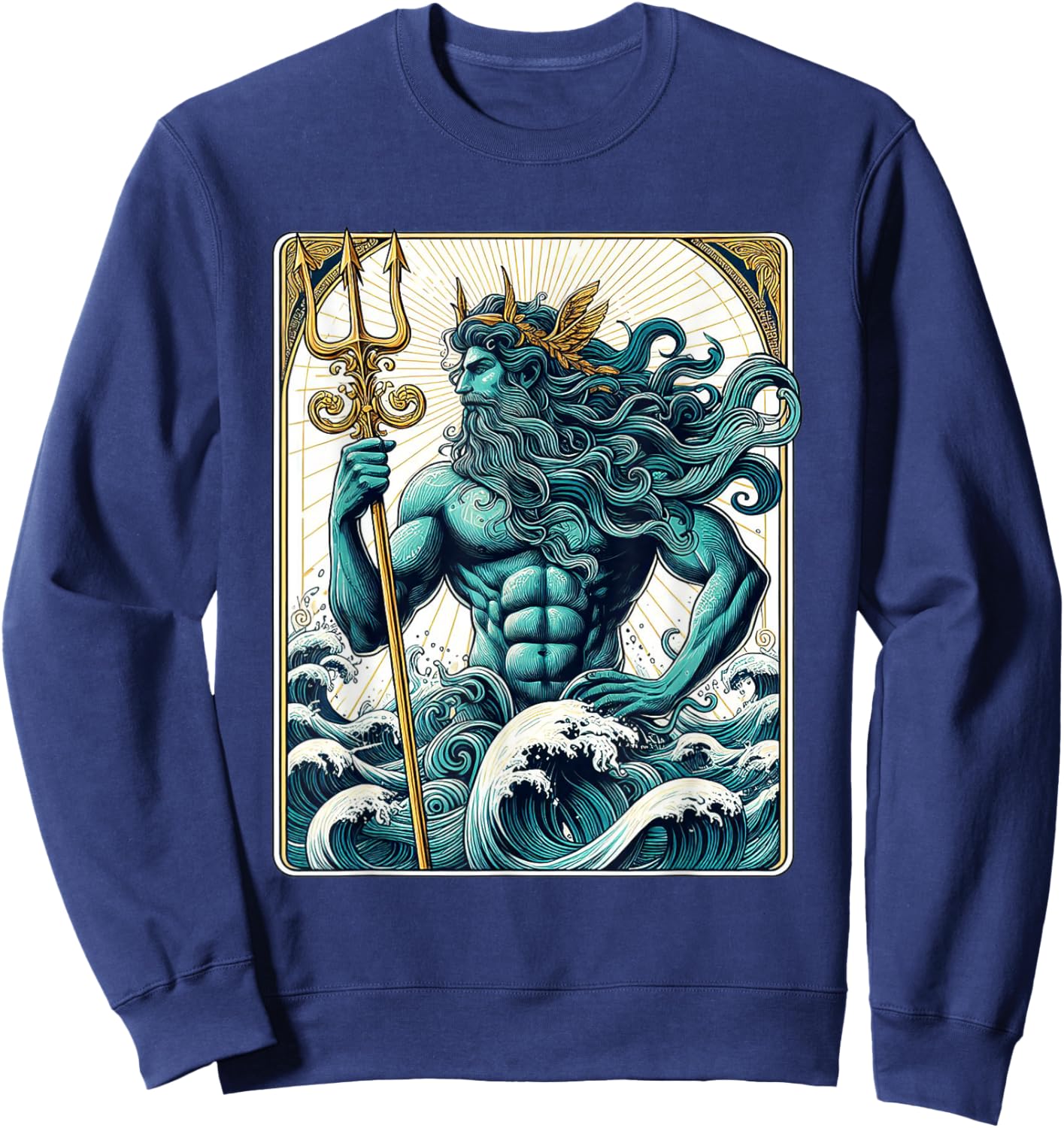 Poseidon Trident Tarot Card Shirt Lord of the Sea Greek God Sweatshirt - Sweatshirt | Navy