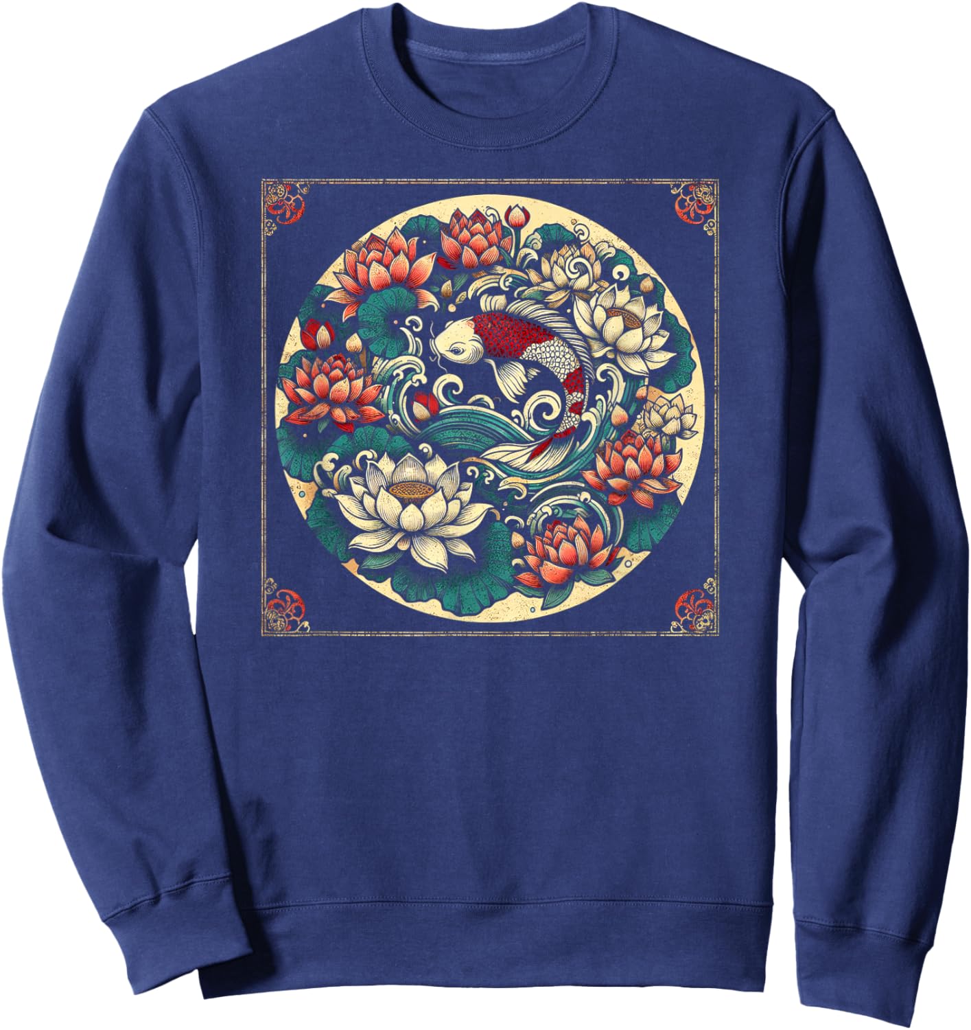 Japanese Koi Fish Lotus Design Sweatshirt - Sweatshirt | Navy