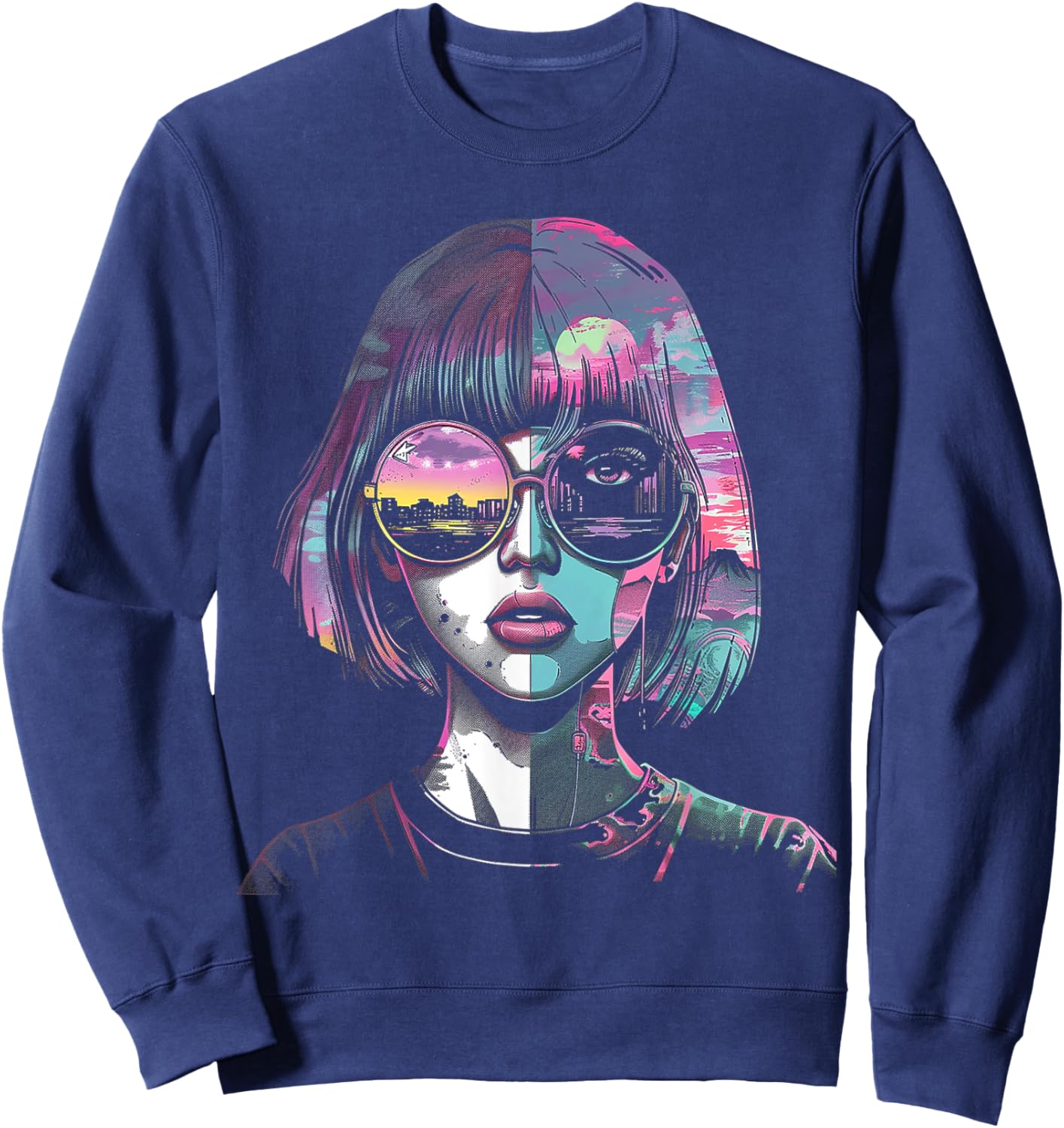 Anime Manga Motif Sunglasses Artwork Anime Sweatshirt - Sweatshirt | Navy