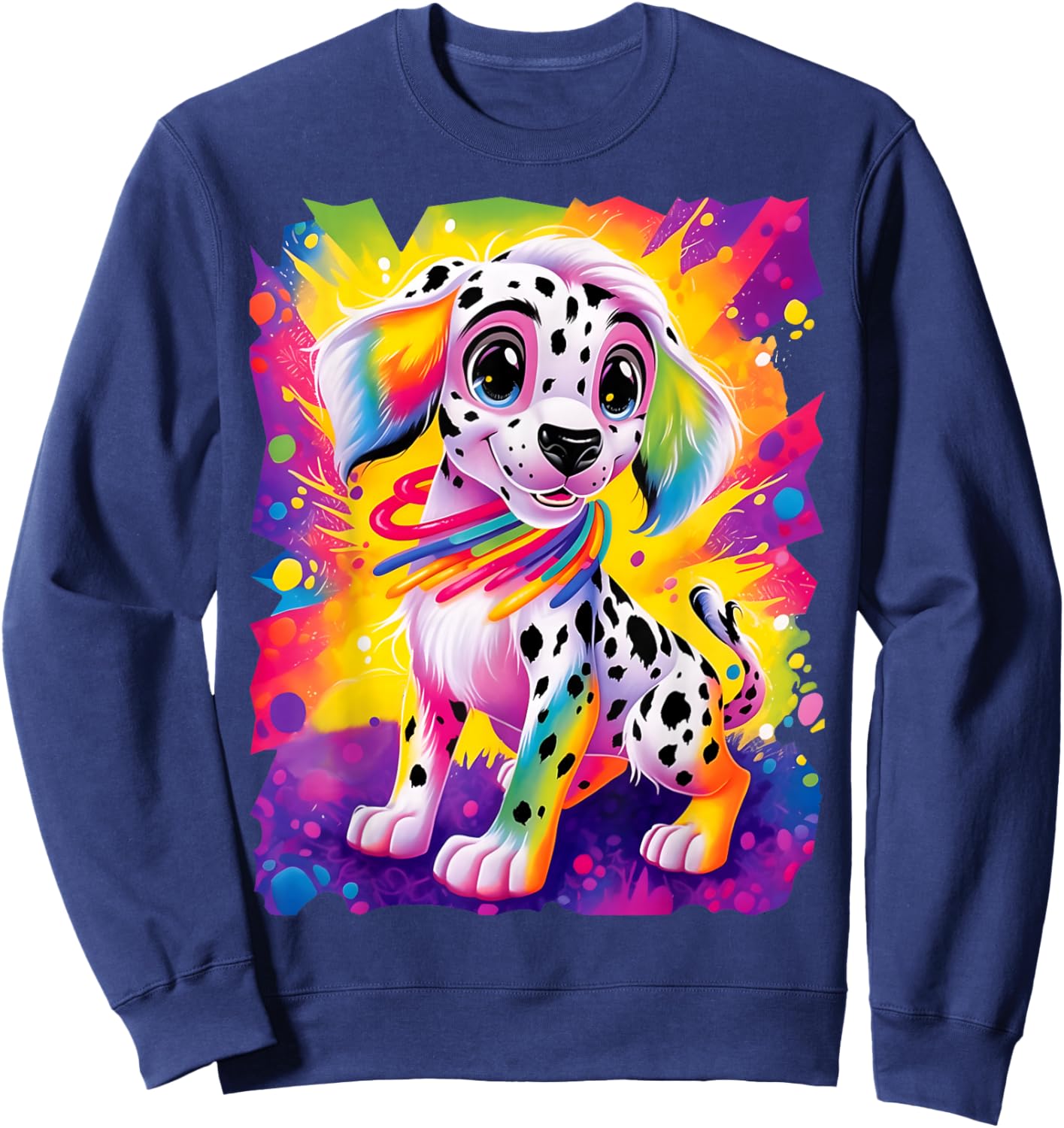 Dinosaurus Rekx Dalmatian Puppy Dog Colorful Rainbow Vibrant Graphic , Small, Black Sweatshirt - Sweatshirt | Navy