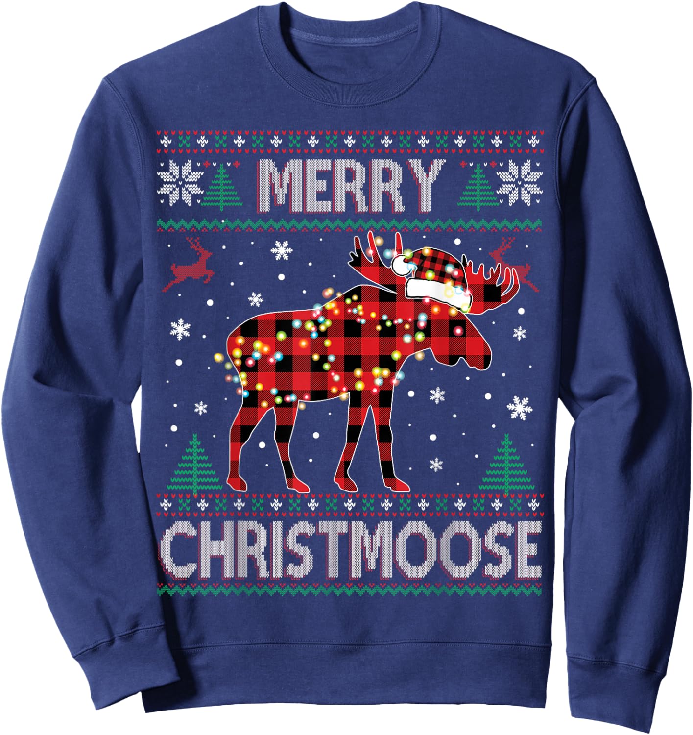Merry Christmoose Christmas Moose Red Plaid Ugly Sweater Sweatshirt - Sweatshirt | Navy