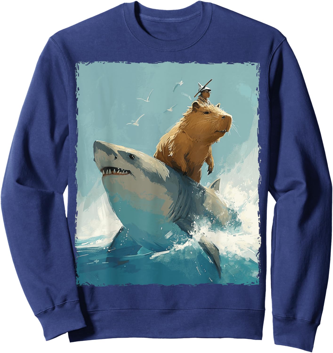 Capybara Is Riding A Shark Sweatshirt - Sweatshirt | Navy