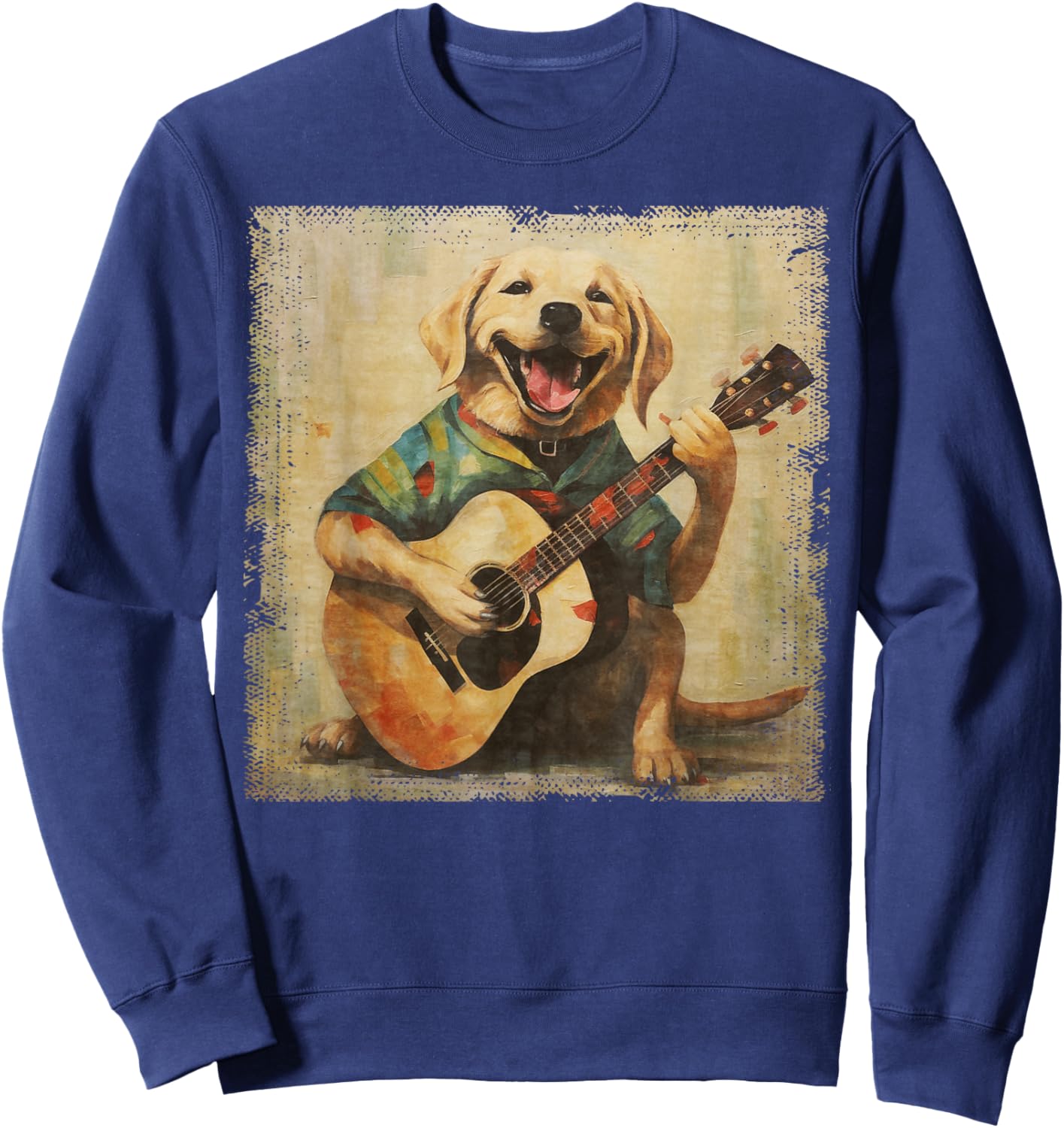 Colorful Oil Painting Of A Labrador Dog Lab Playing Guitar Men Women Girls Kids Sweatshirt - Sweatshirt | Navy