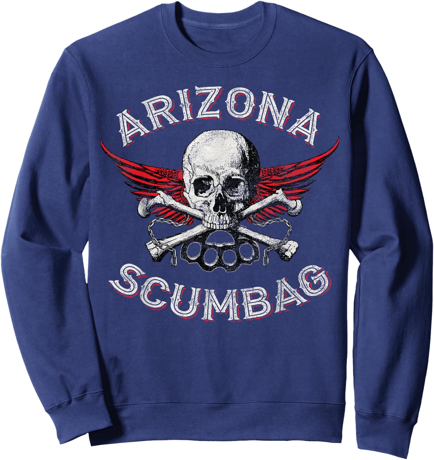 Funny Arizona Scumbag Vintage Distressed Skull Biker Style Sweatshirt - Sweatshirt | Navy