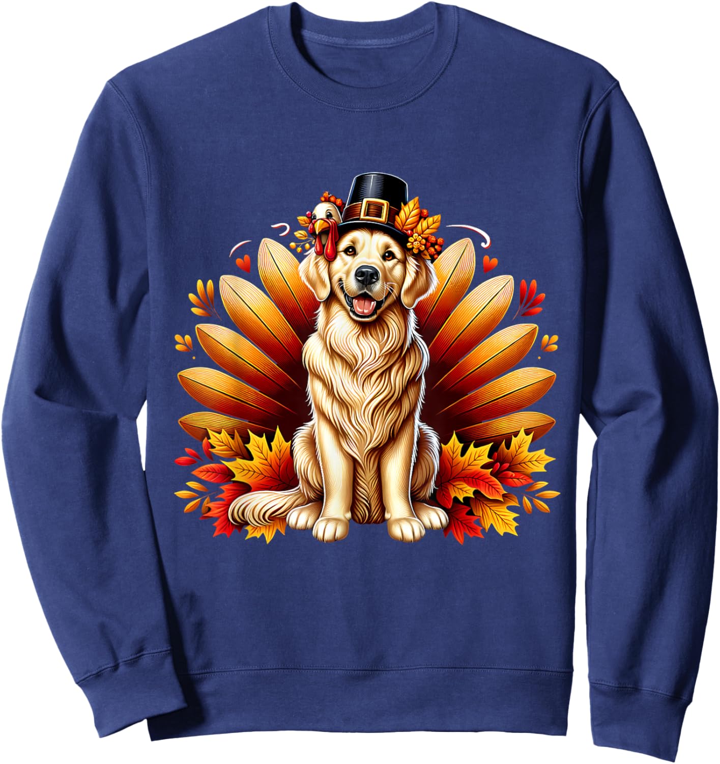 Fall Golden Retriever Thanksgiving Pilgrim Turkey Dog Autumn Sweatshirt - Sweatshirt | Navy