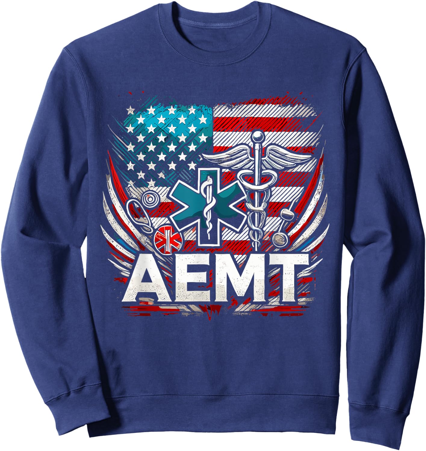 AEMT USA Flag Patriotic Medical Medical Technician Sweatshirt - Sweatshirt | Navy