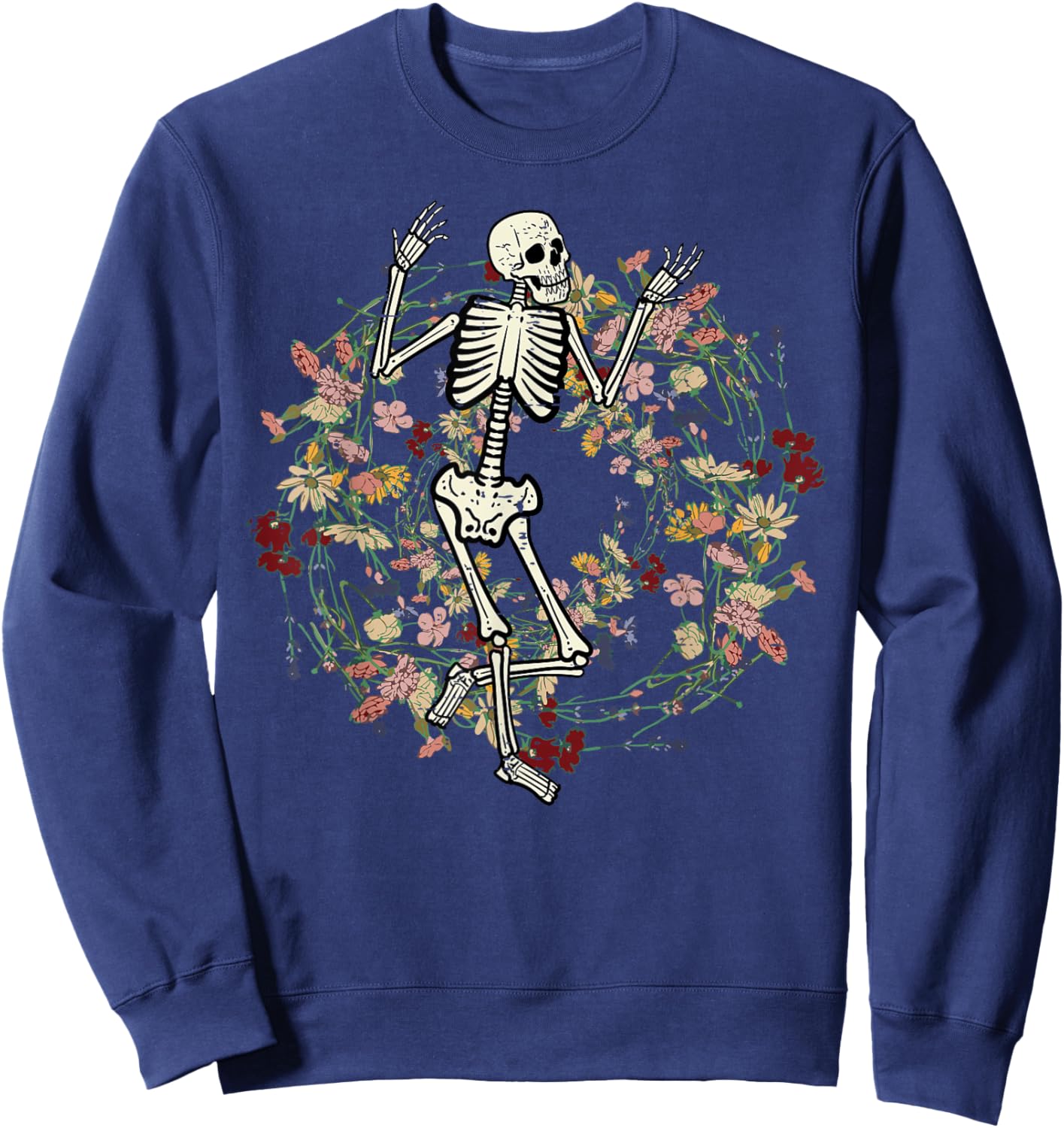 Floral Skeleton Funny Goth Halloween Costume Men Women Kids Sweatshirt - Sweatshirt | Navy