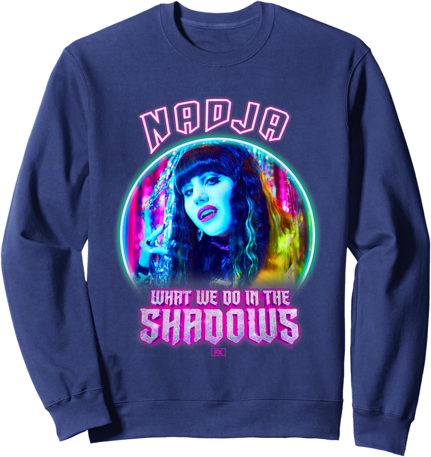 What We Do In The Shadows Cool Nadja Big Chest Neon Portrait Sweatshirt - Sweatshirt | Navy