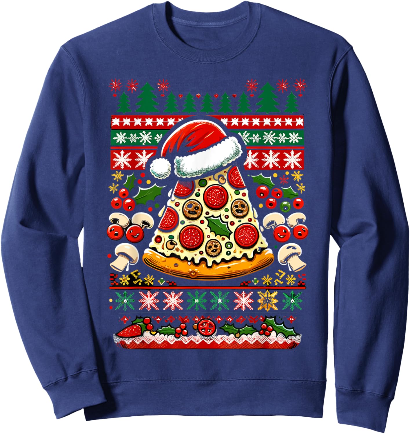 Festive Christmas Pizza Party Ugly Sweater Sweatshirt - Sweatshirt | Navy