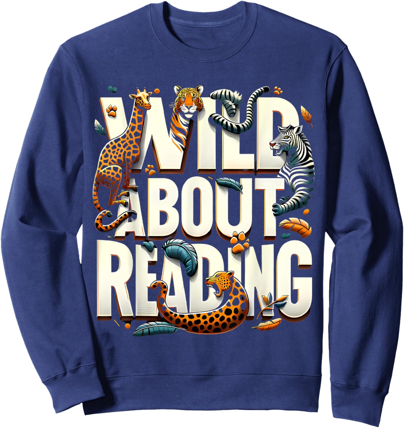 Wild About Reading Bookworm Library Day Book Lover Sweatshirt - Sweatshirt | Navy