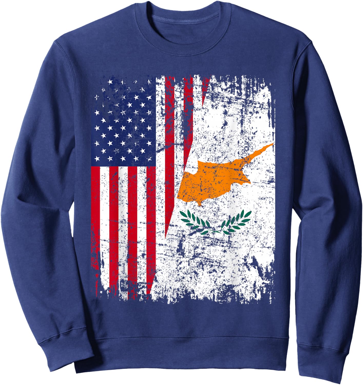 CYPRIOT ROOTS | Half American Flag | USA CYPRUS FLAG Sweatshirt - Sweatshirt | Navy