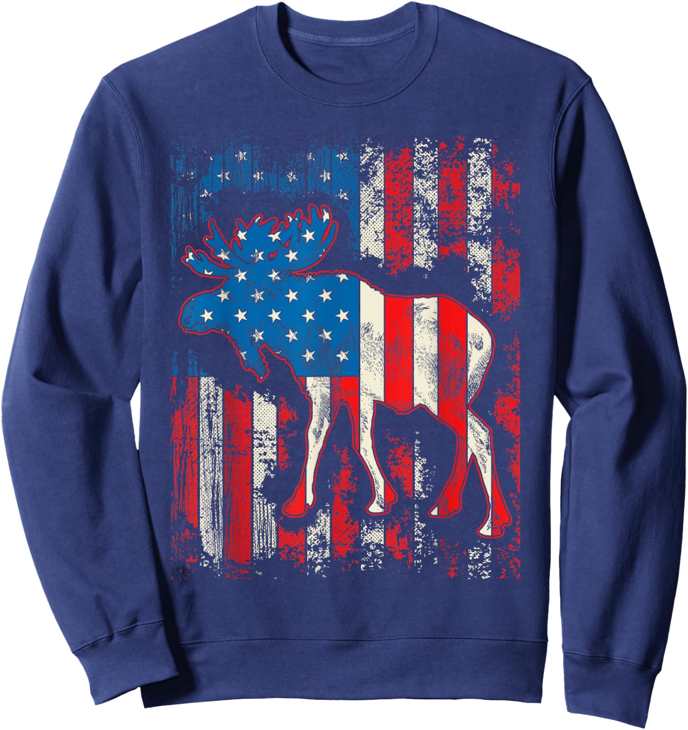 Moose USA American Flag 4th Of July Men Women Retro Vintage Sweatshirt - Sweatshirt | Navy