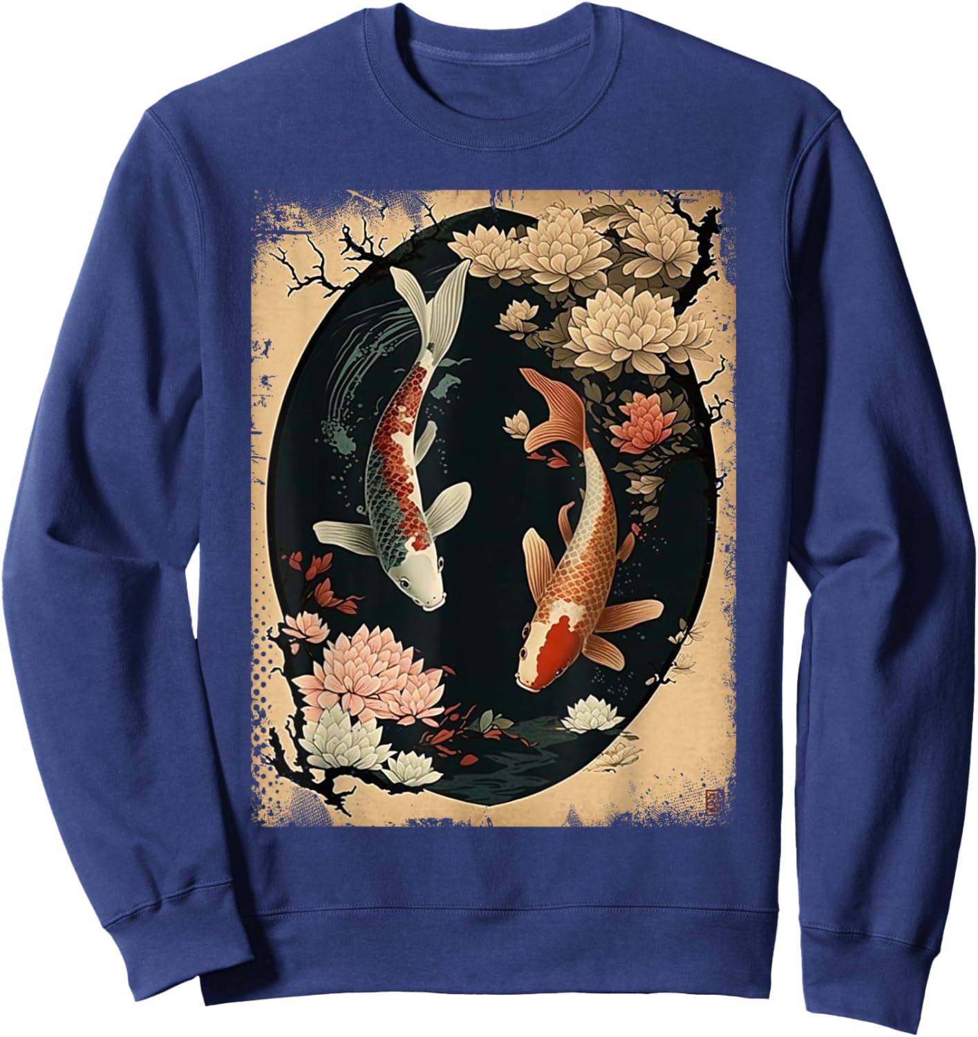 Nishikigoi Koi Carp Fish Japanese Art Japan Cherry Blossom Sweatshirt - Sweatshirt | Navy