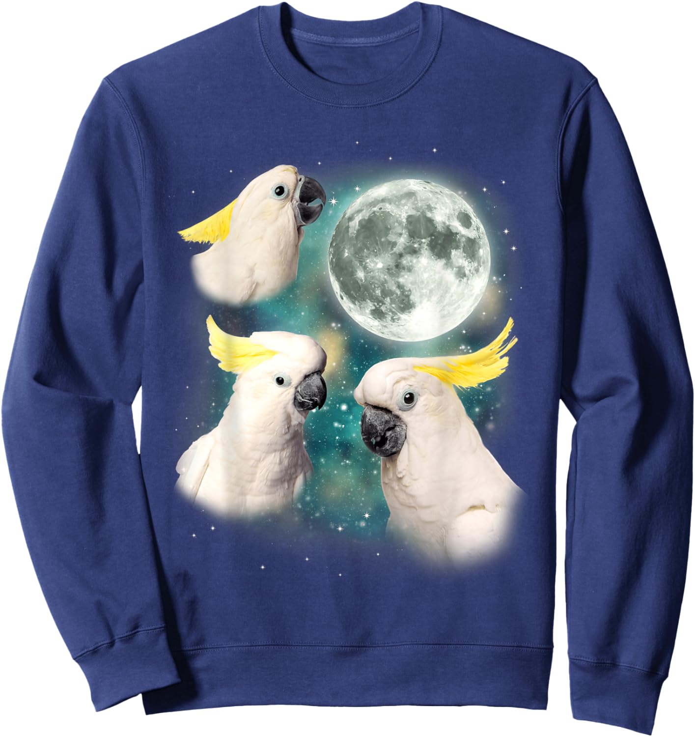 Three Cockatoo Moon 3 Birds Tropical Paradise Parody Sweatshirt - Sweatshirt | Navy