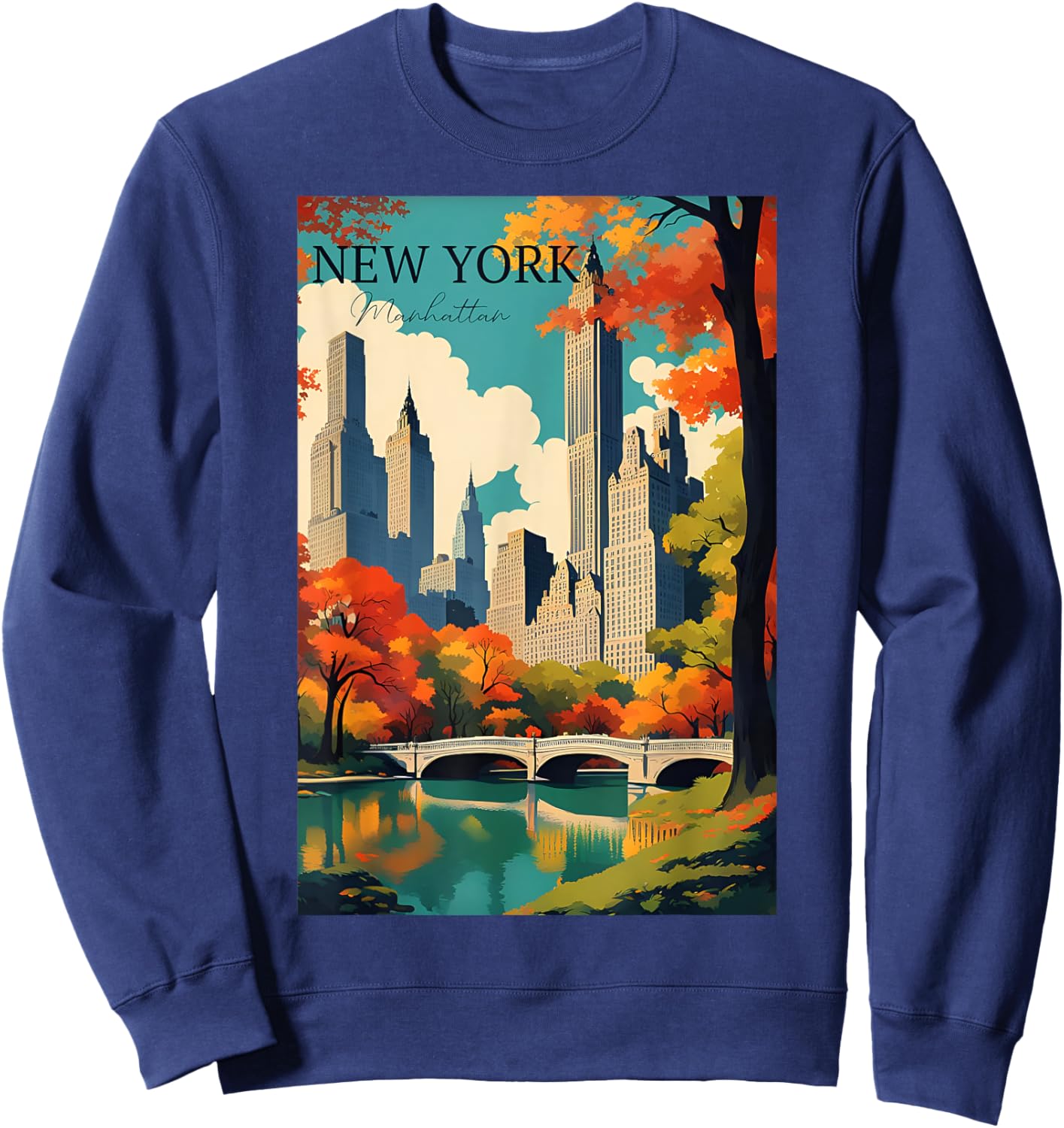 Manhattan New York Travel Poster Modern With A Vintage Style Sweatshirt - Sweatshirt | Navy