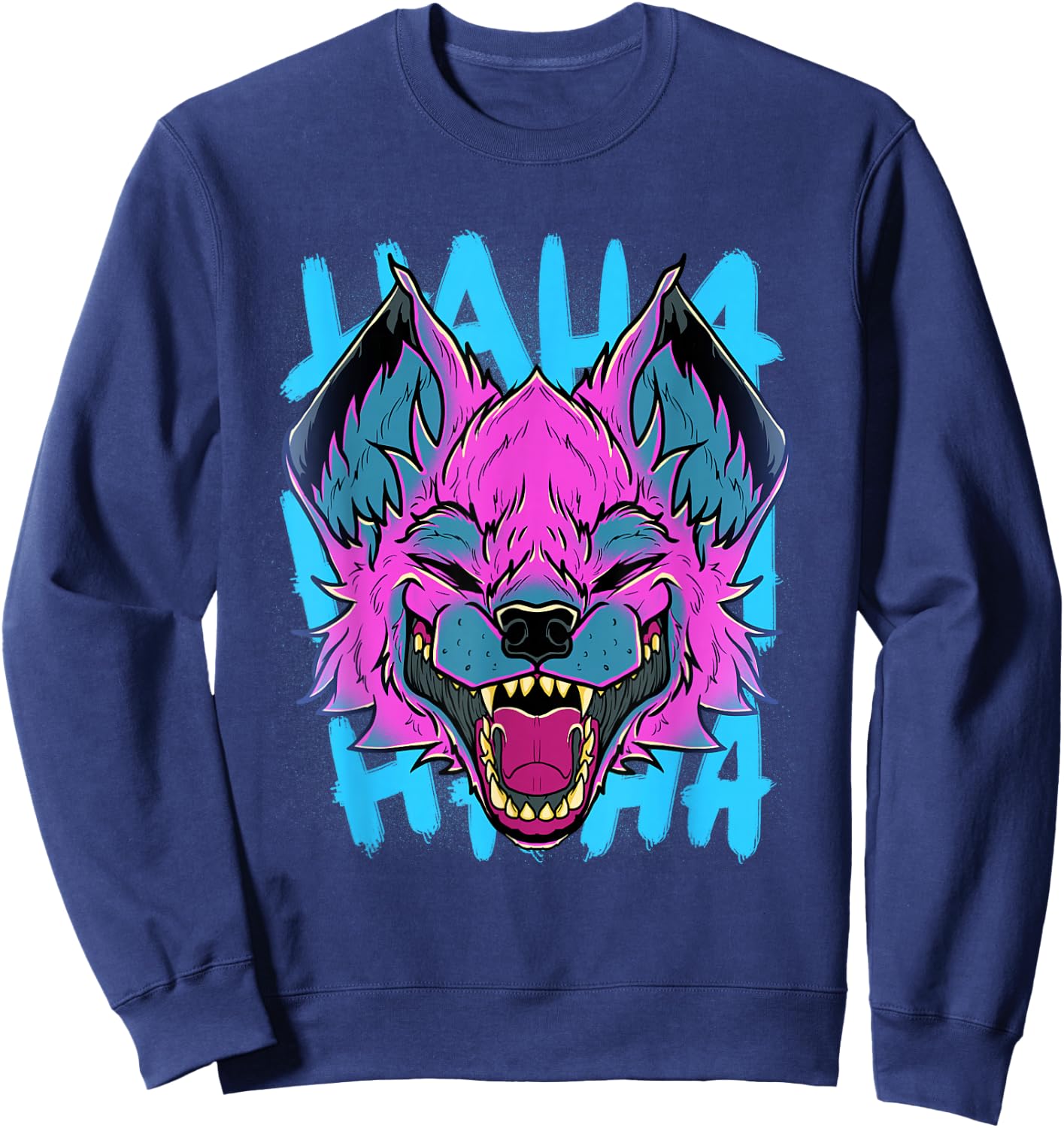 Vaporwave Laughing Hyena Safari African Animal Face Wildlife Sweatshirt - Sweatshirt | Navy