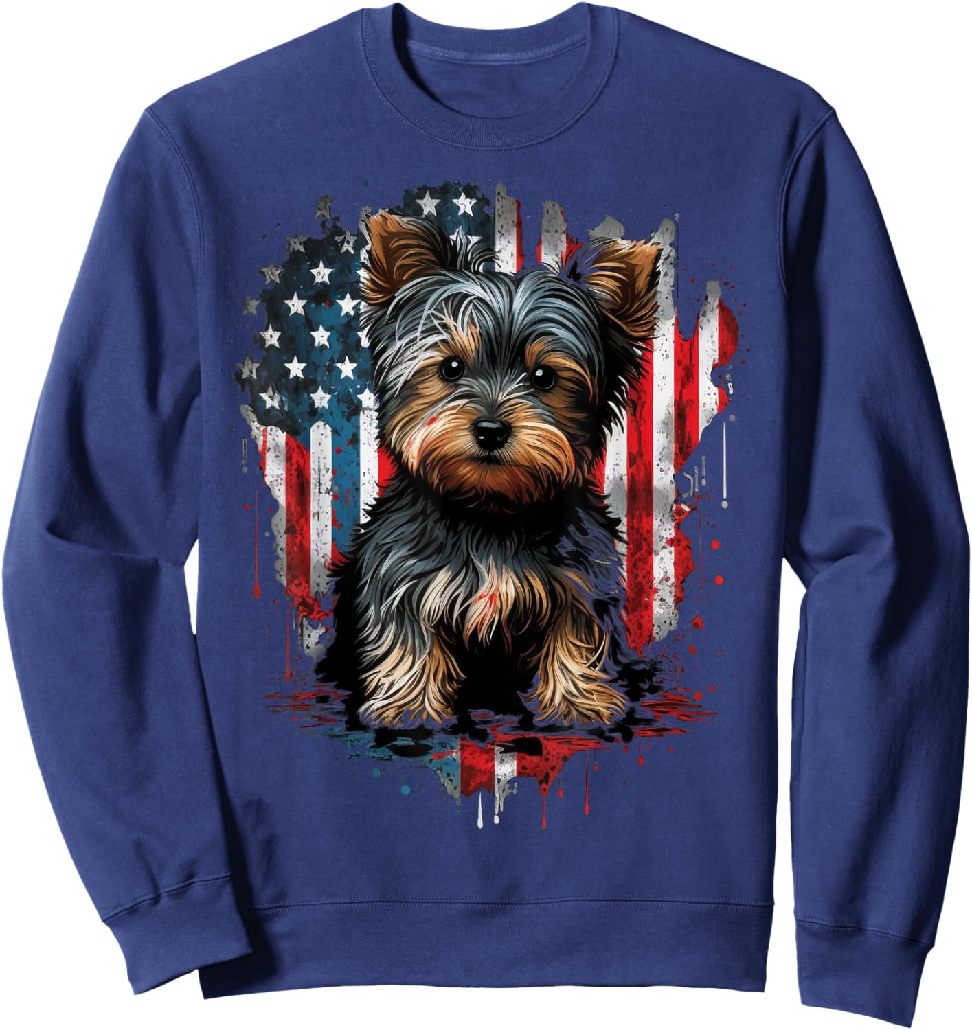 USA 4th of July Patriotic American Yorkshire Terrier Sweatshirt - Sweatshirt | Navy