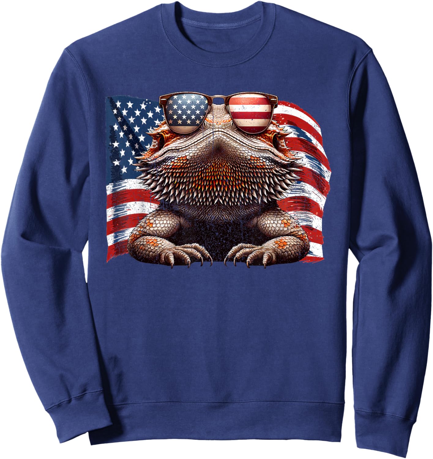 Bearded Dragon Reptiles Lovers American Flag Sunglasses Pets Sweatshirt - Sweatshirt | Navy