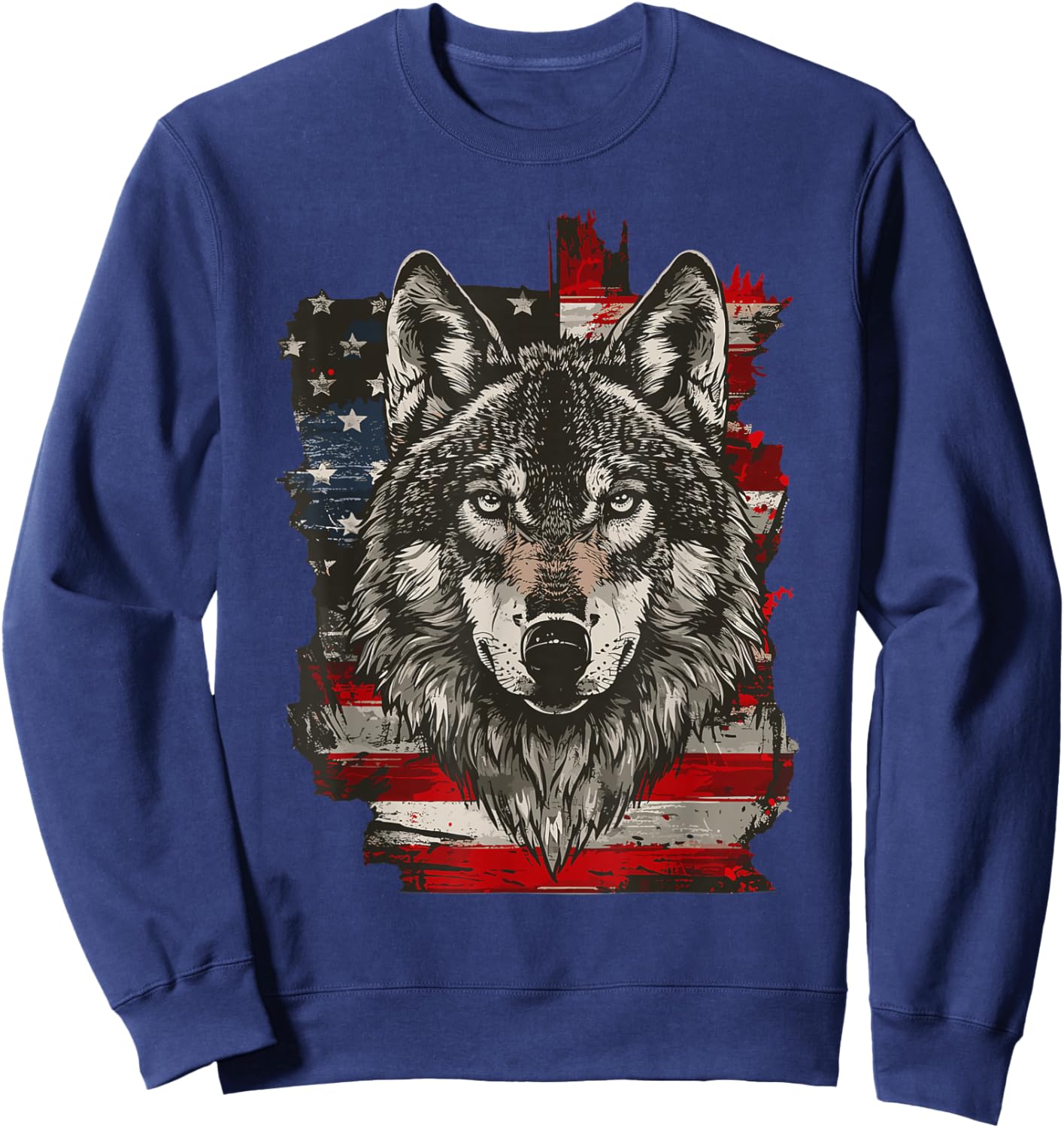 Wolf Outfit Patriotic Wolves 4th Of July USA American Flag Sweatshirt - Sweatshirt | Navy