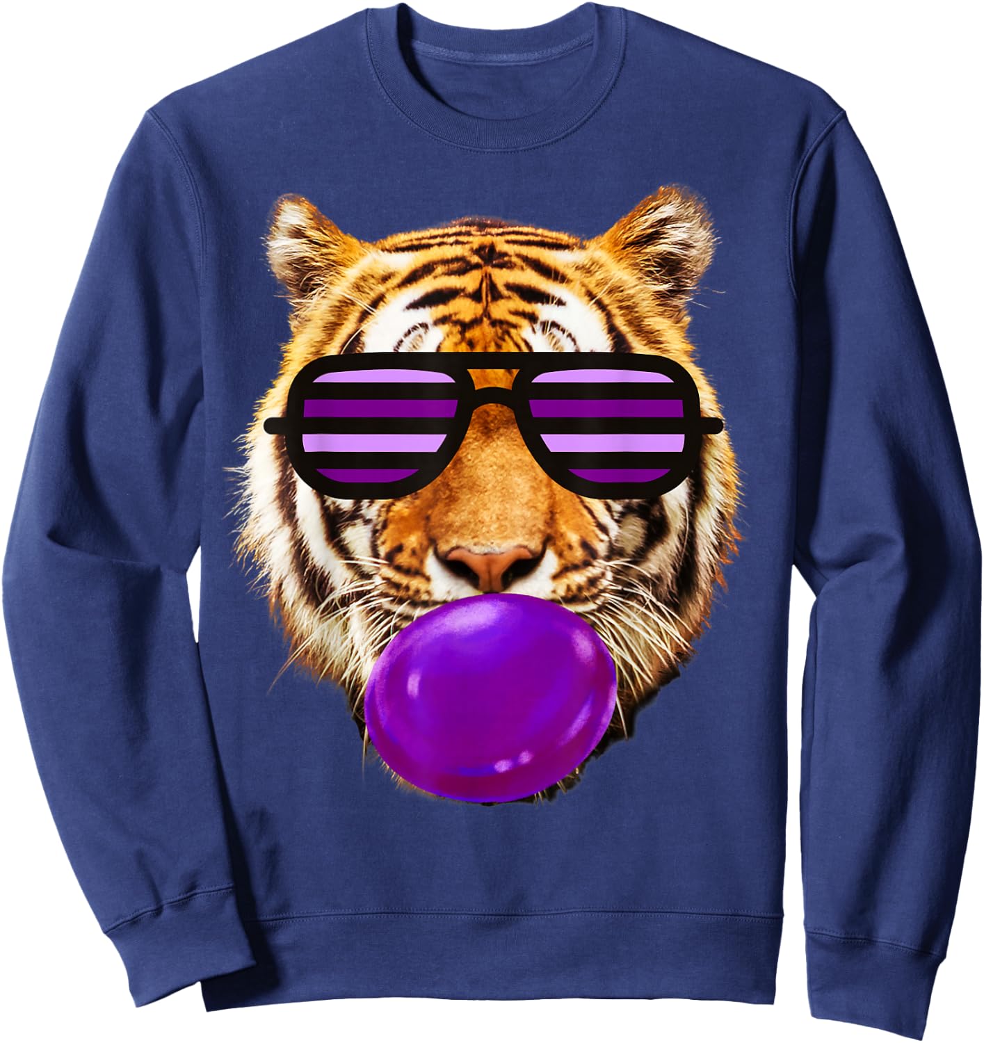 Purple bubble Gum tiger Stripe Cute Tiger with sunglasses Sweatshirt - Sweatshirt | Navy