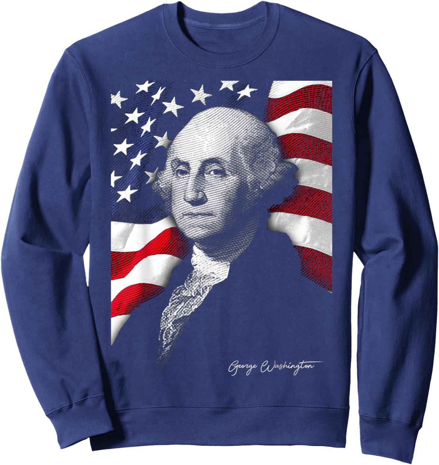 4th of July American Flag George Washington Eyes Flag Country Sweatshirt - Sweatshirt | Navy