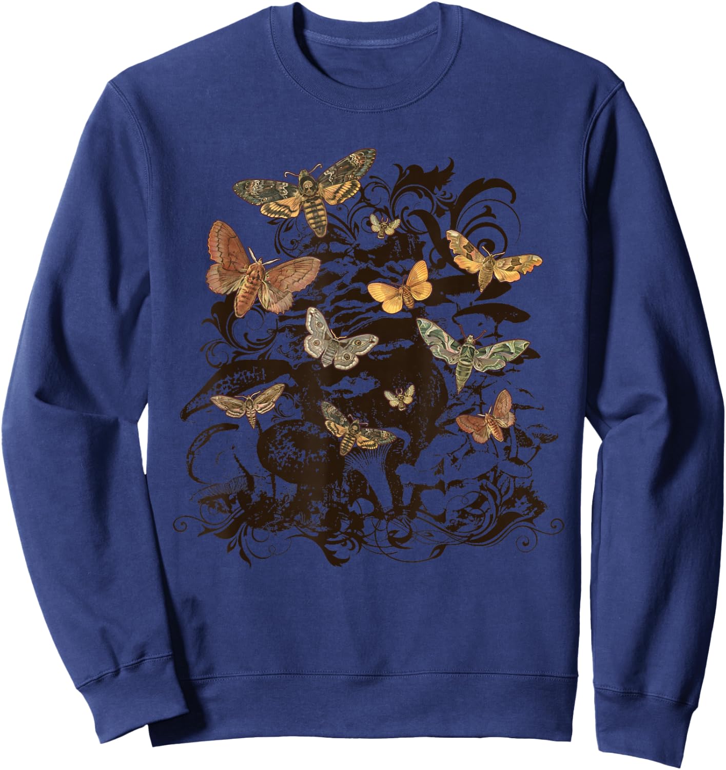 Fairy Grunge Fairycore Aesthetic Luna Moth Mushroom Grunge Sweatshirt - Sweatshirt | Navy