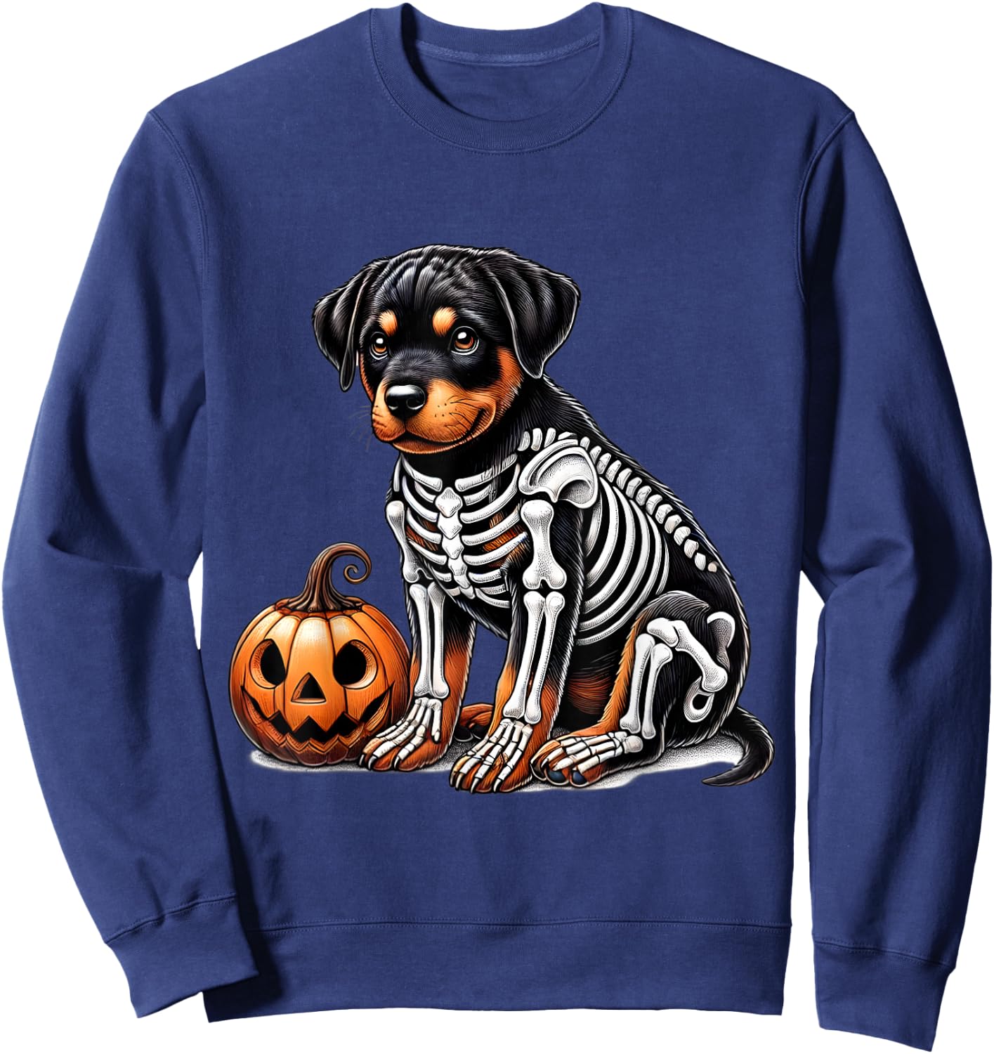 Rottweiler Skeleton Jack O Lantern Funny Dog Halloween Sweatshirt - Sweatshirt | Navy