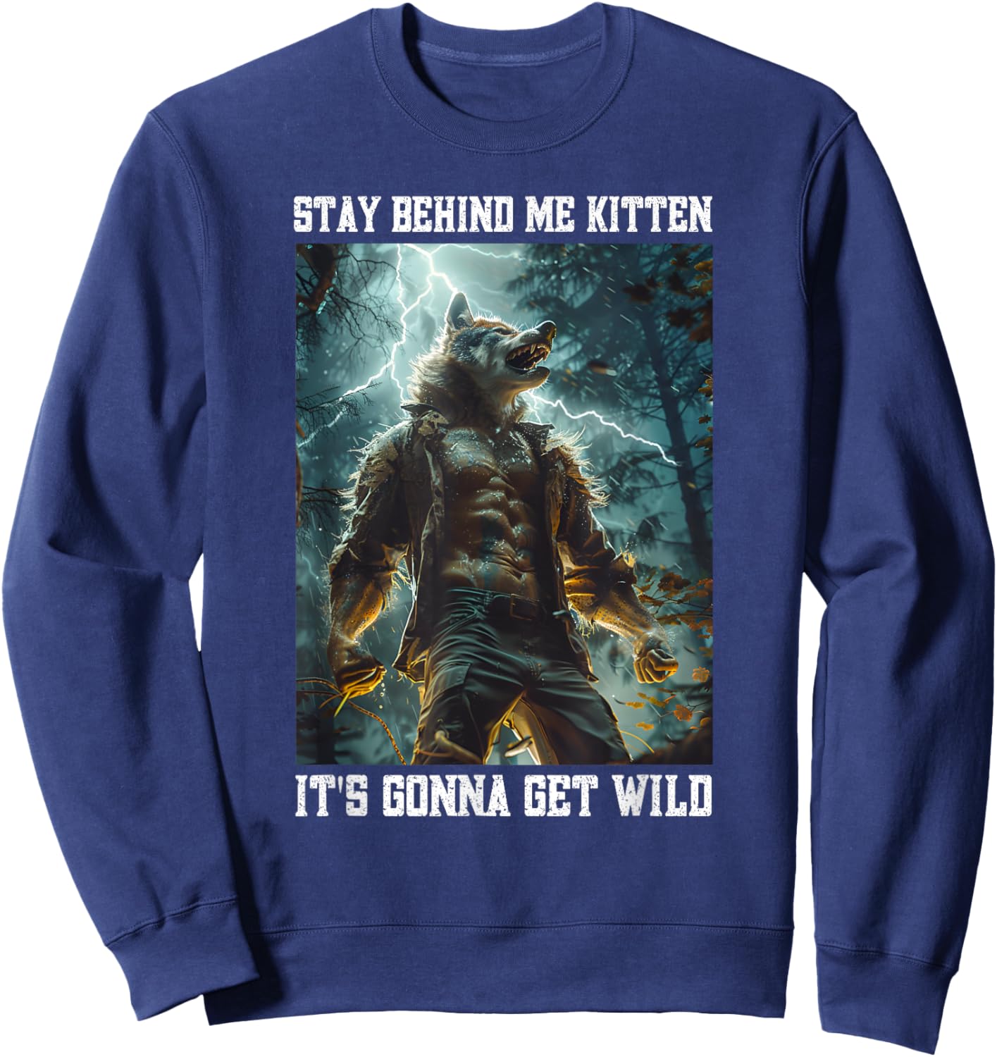 Cringy Werewolf Kitten Wolf Meme Cringe Alpha Sweatshirt - Sweatshirt | Navy