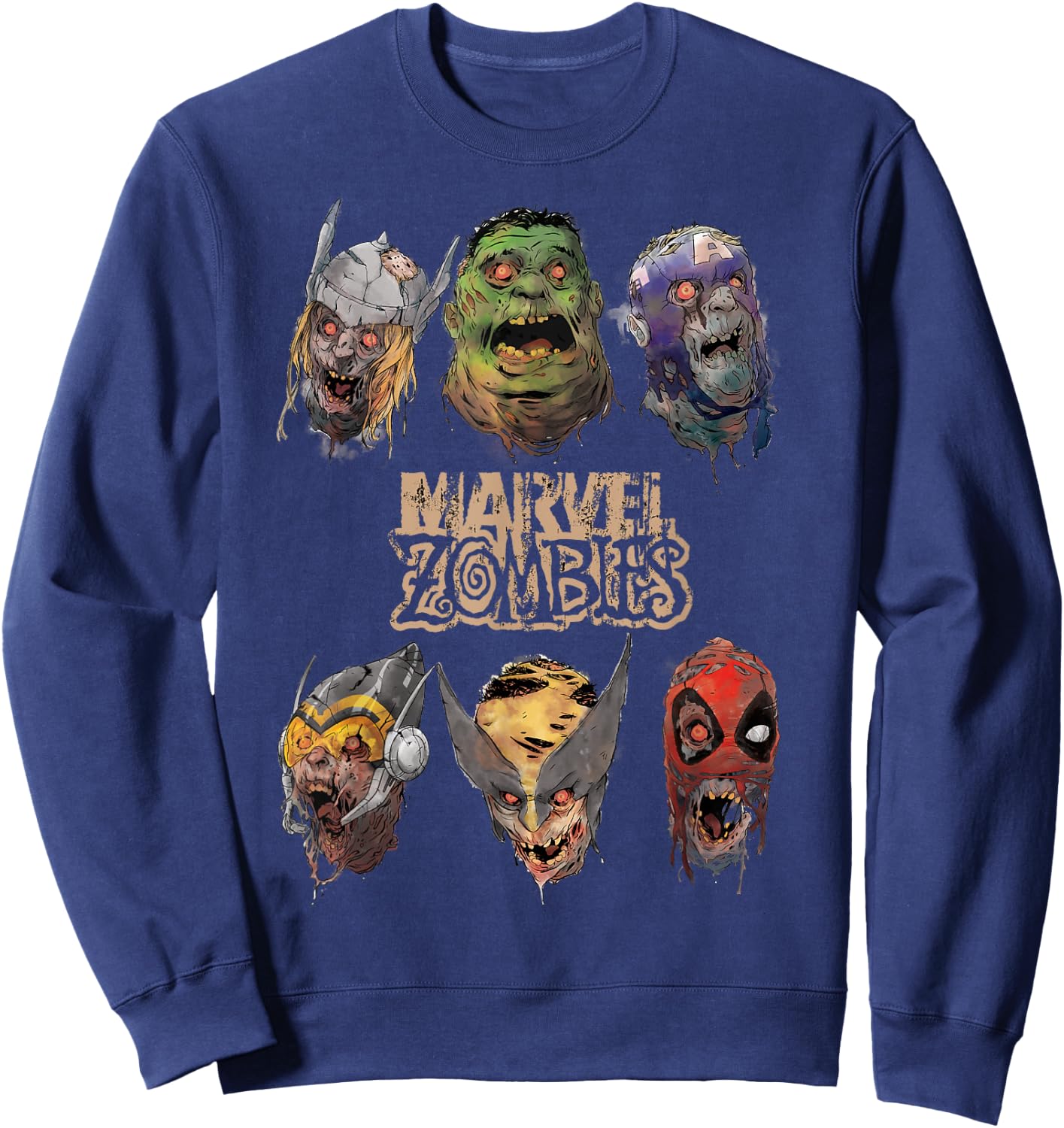 Marvel Zombies Group Shot Zombie Heads Sweatshirt - Sweatshirt | Navy