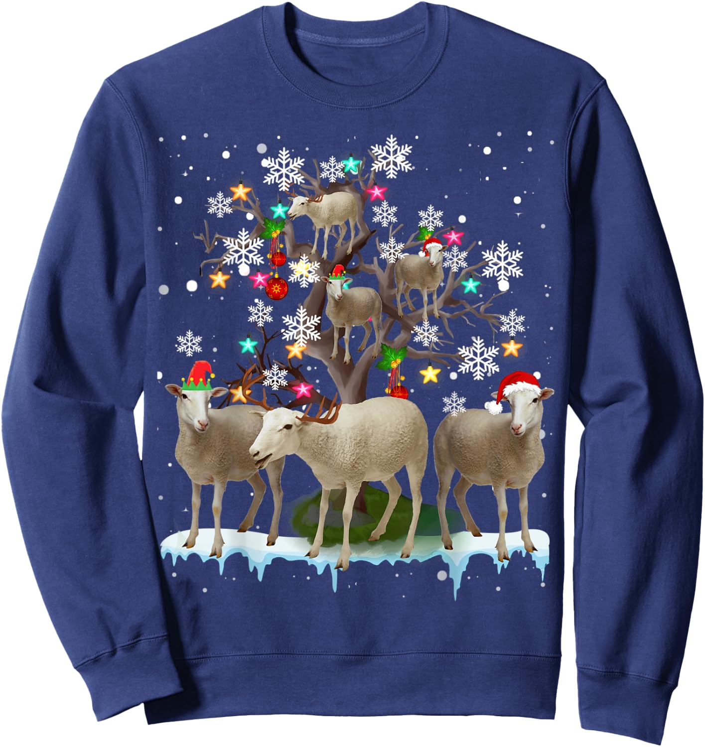 Christmas Sheep On Tree Funny Santa Sheep Lover Gifts Sweatshirt - Sweatshirt | Navy