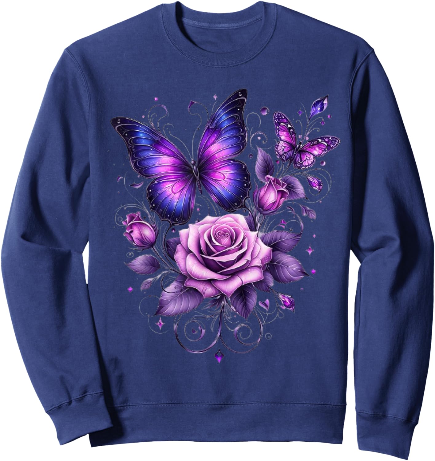 Beautiful Butterfly Purple Rose Butterfly Lovers Gifts Women Sweatshirt - Sweatshirt | Navy