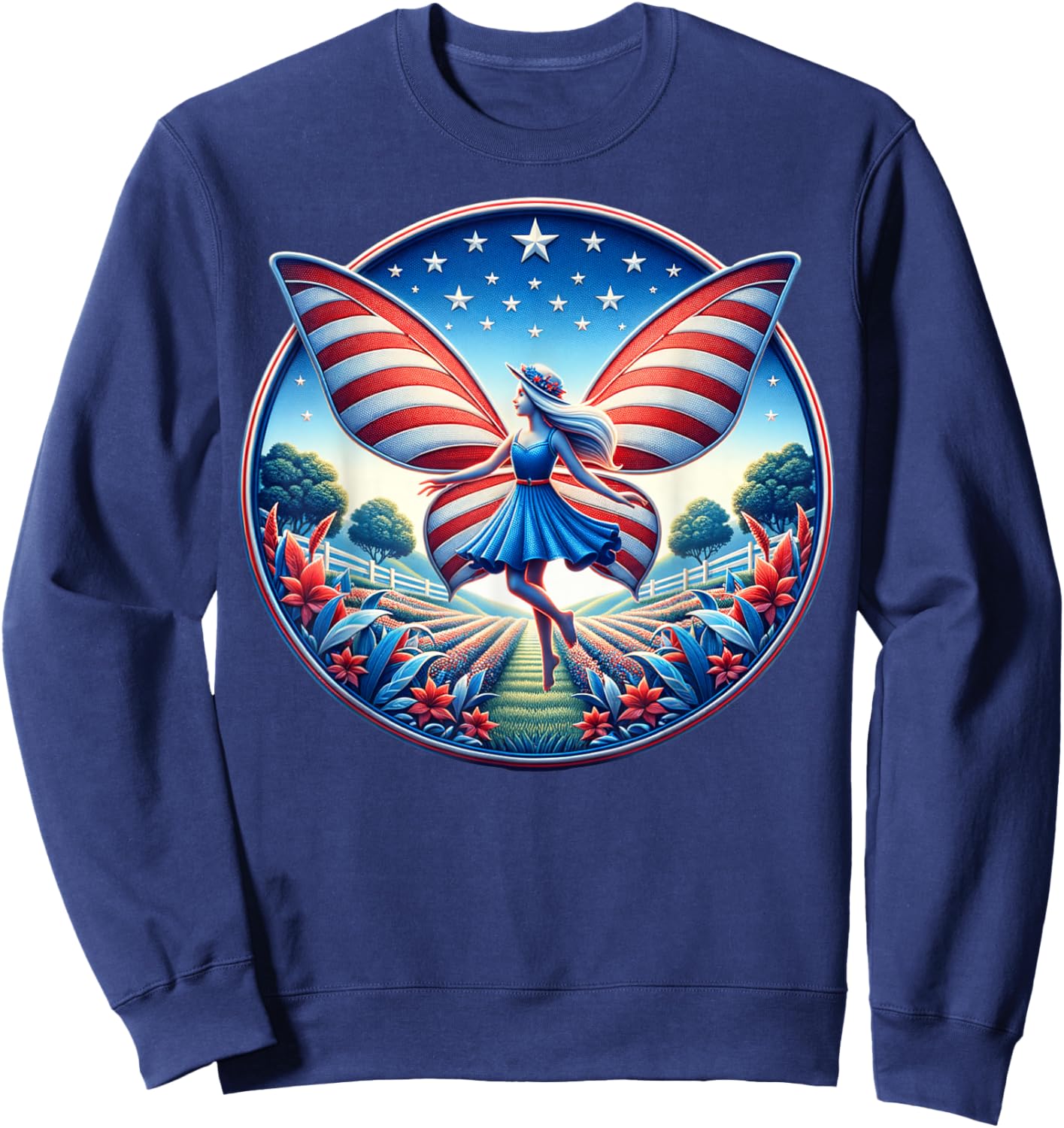 Girl With Butterfly Wings AmericanThemed Background For Sweatshirt - Sweatshirt | Navy