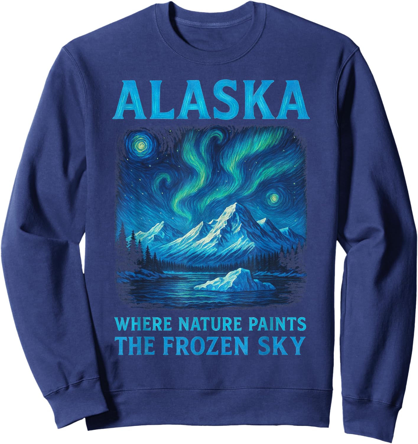 Alaska - Northern Lights Van Gogh Style, Aurora Borealis Sweatshirt - Sweatshirt | Navy