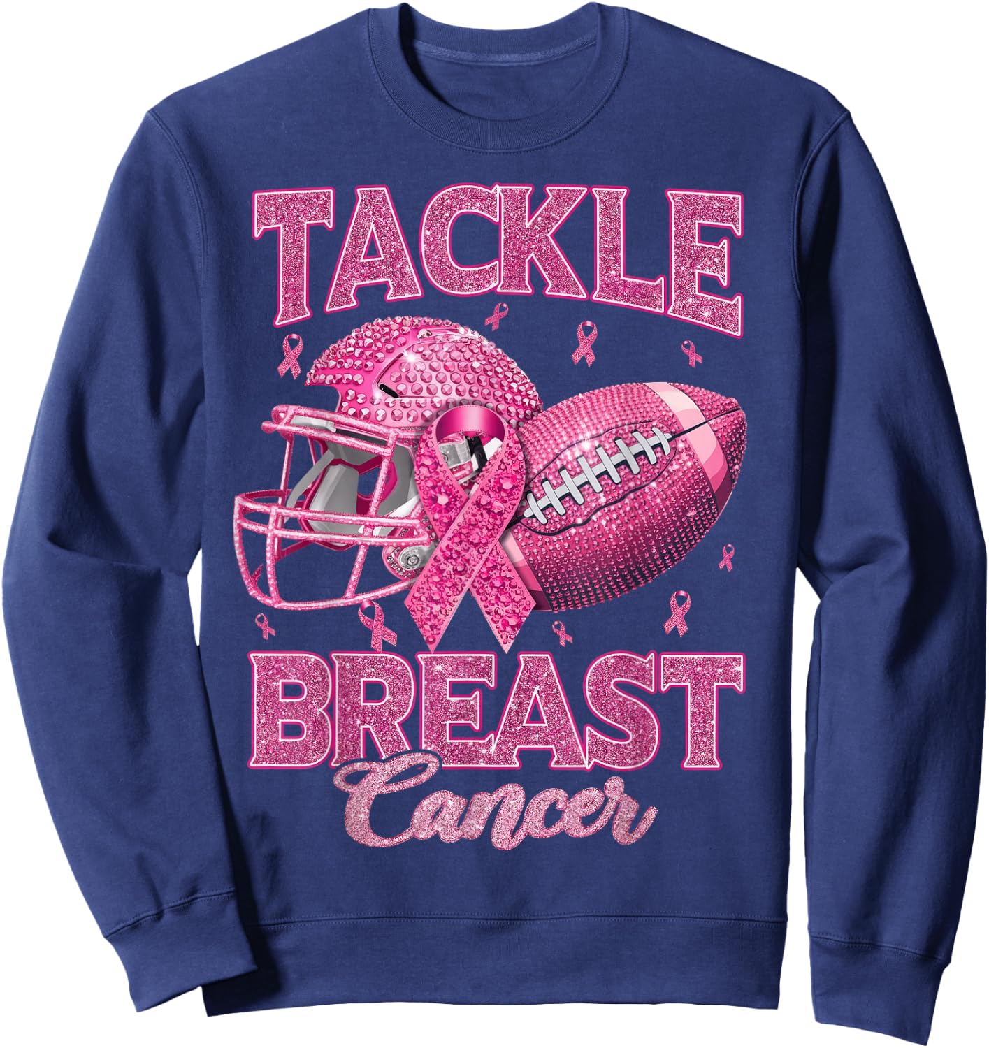 Tackle Breast Cancer Awareness American Football Pink Ribbon Sweatshirt - Sweatshirt | Navy