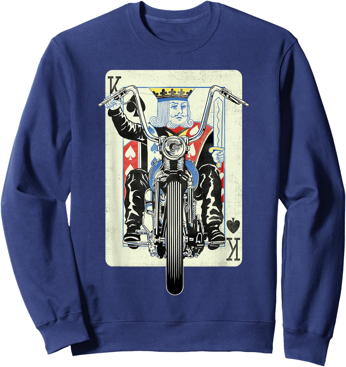 Vintage King Card Motorcycle Poker Black Jack Gambling Biker Sweatshirt - Sweatshirt | Navy