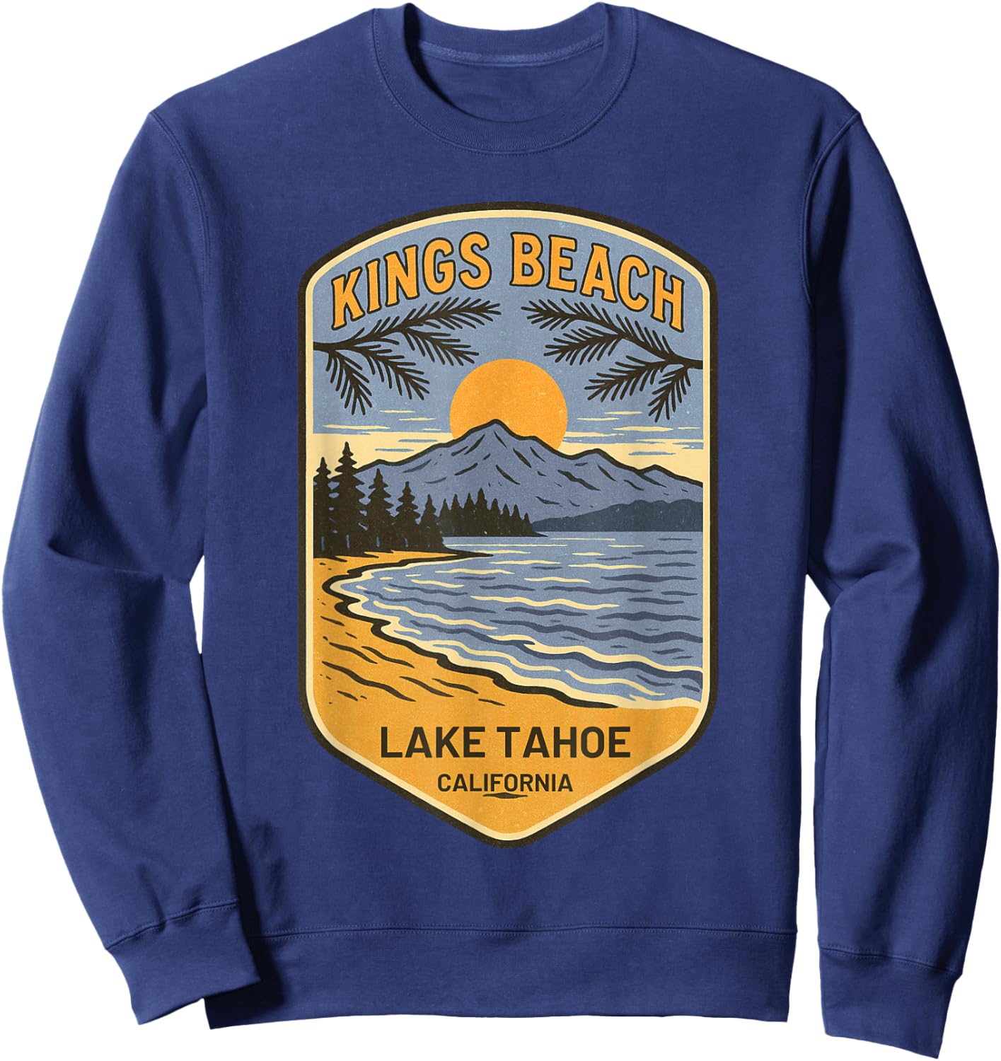 Kings Beach Lake Tahoe California Retro Vintage Art Souvenir Sweatshirt - Sweatshirt | Navy