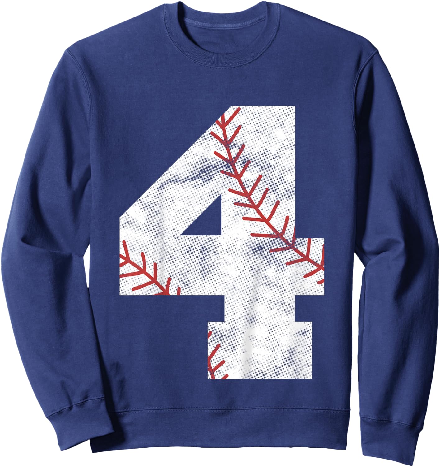 Kids 4th Birthday Baseball Big Number Four 4 Year Old Boy Girl Sweatshirt - Sweatshirt | Navy